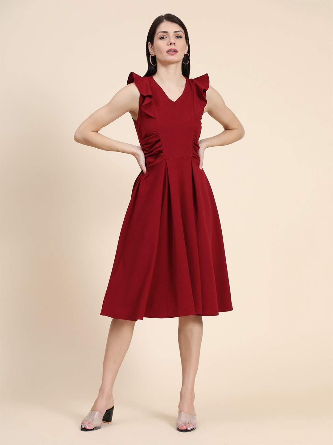 

KERI PERRY Women Maroon Solid Flared Dress