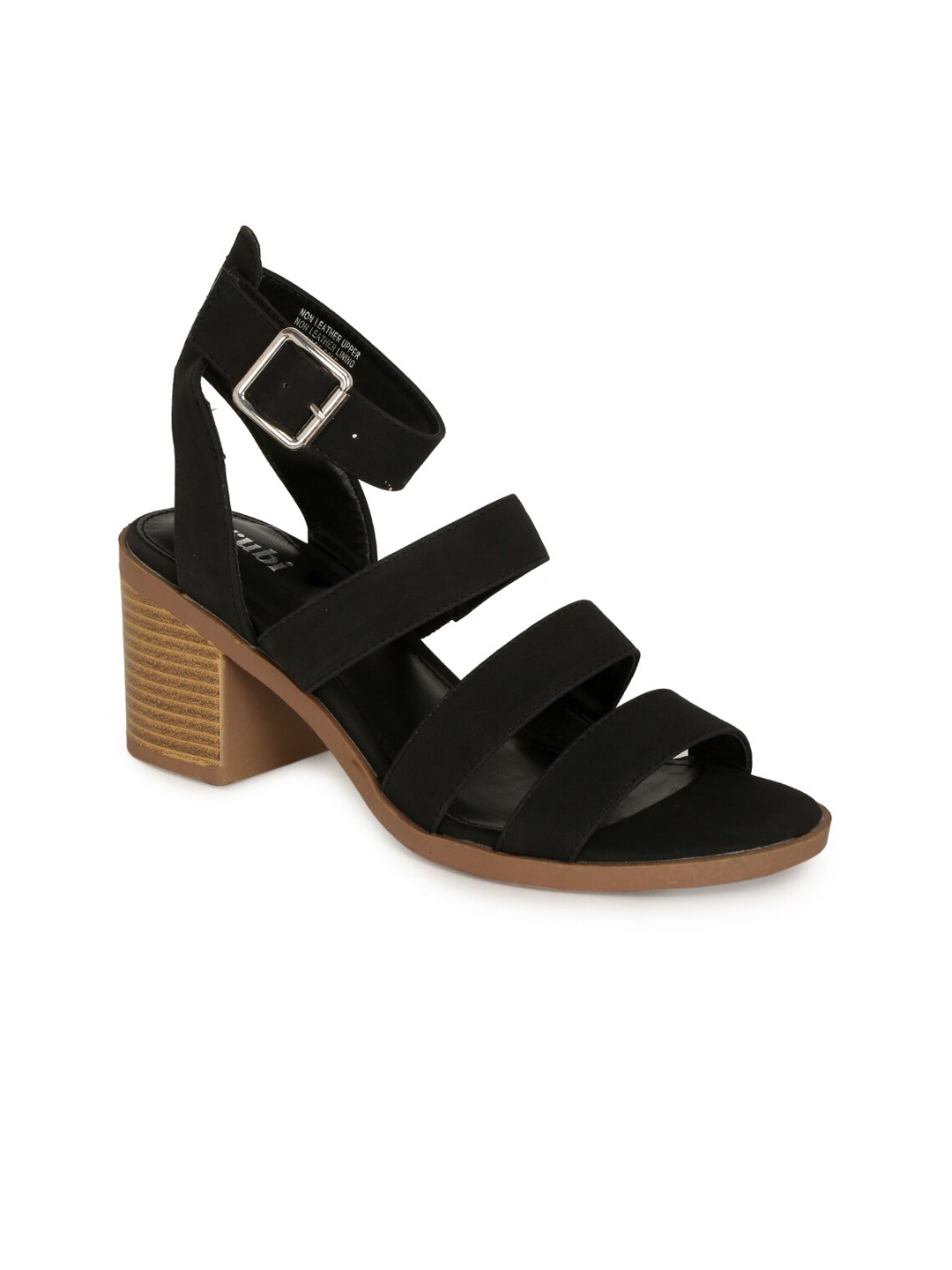 

rubi Black PU Block Sandals with Buckle Heels