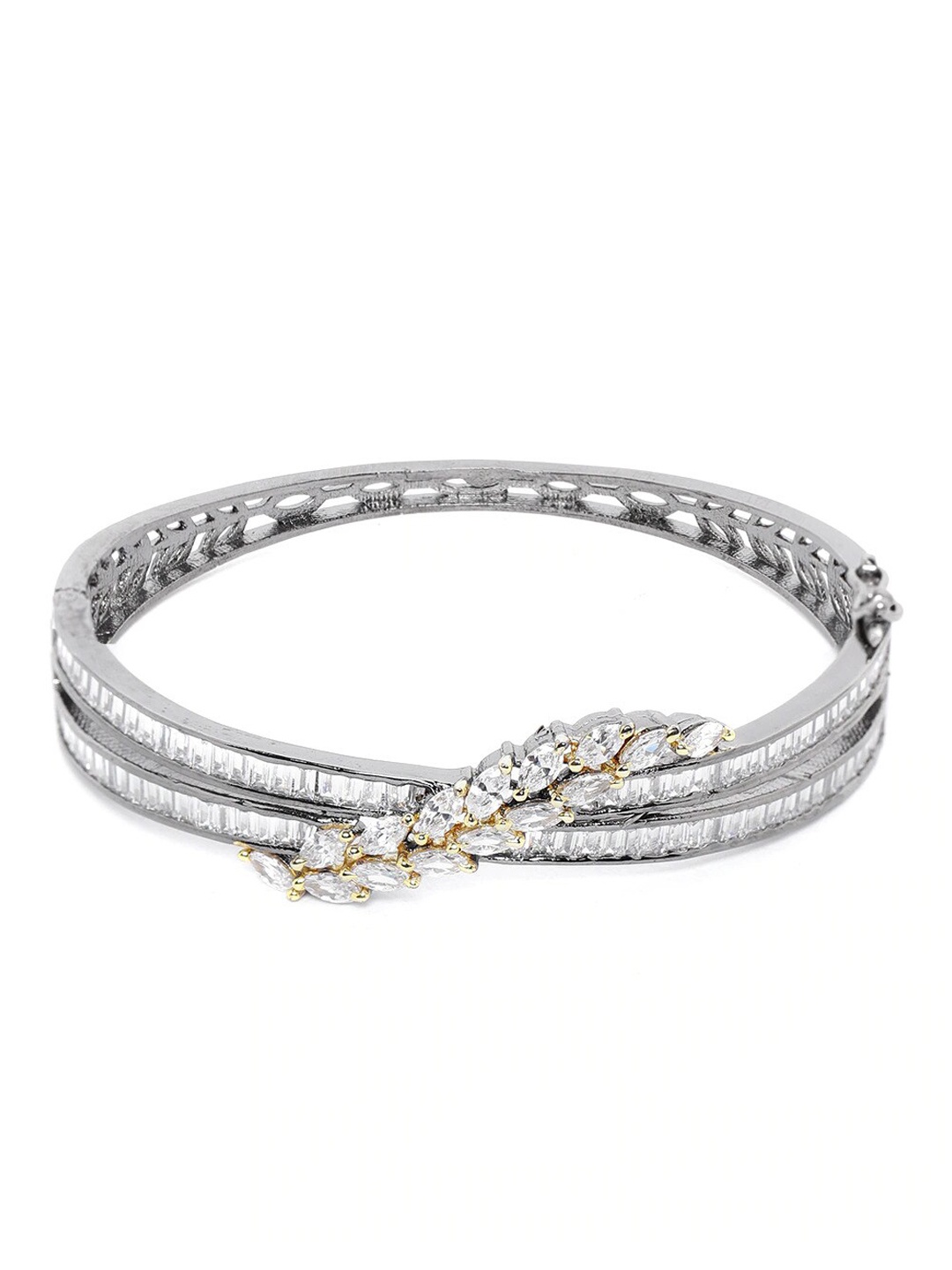 

JEWELS GEHNA Women White & Gold-Toned Brass American Diamond Rhodium-Plated Kada Bracelet