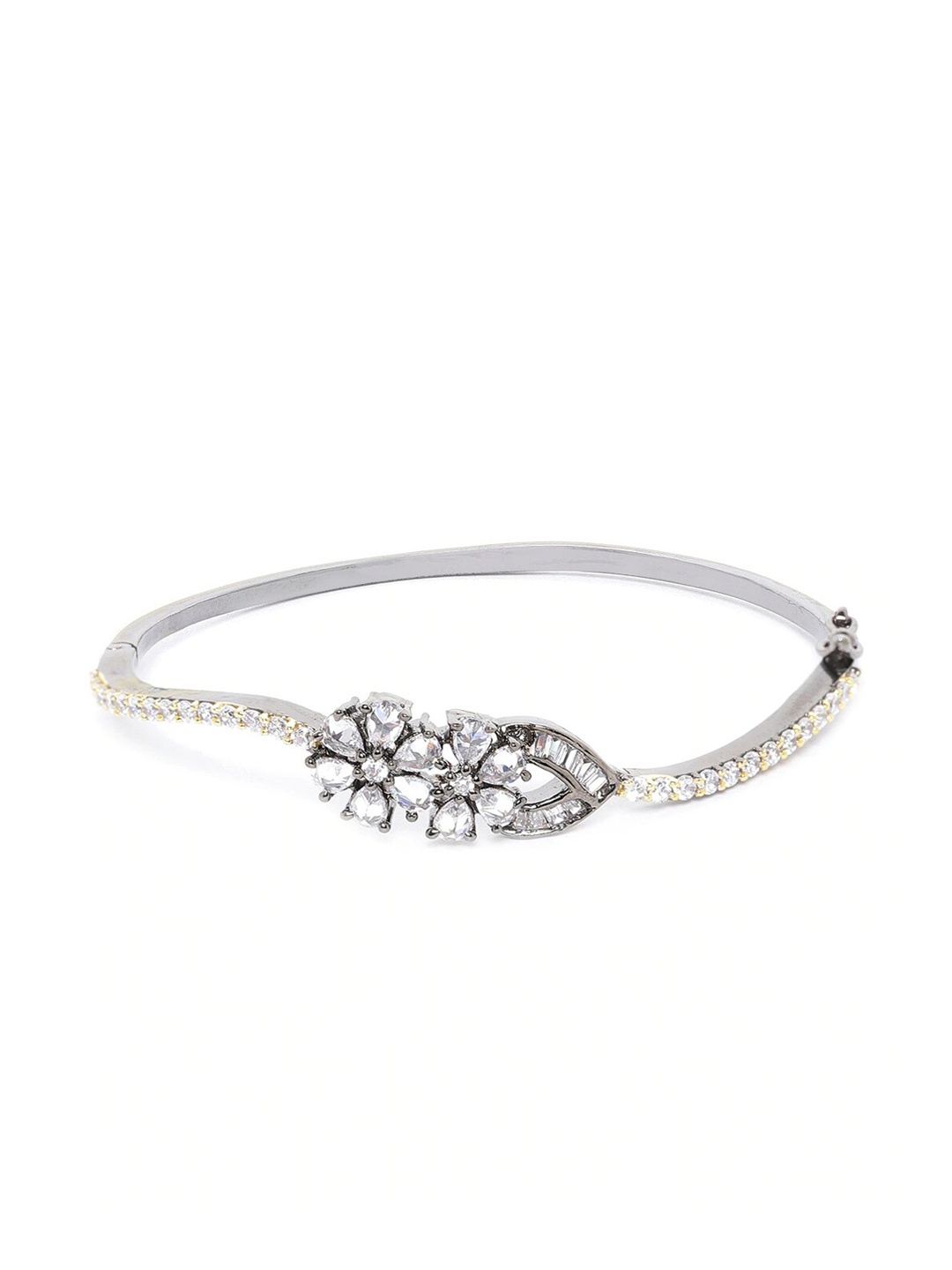 

JEWELS GEHNA Women White Brass American Diamond Rhodium-Plated Kada Bracelet