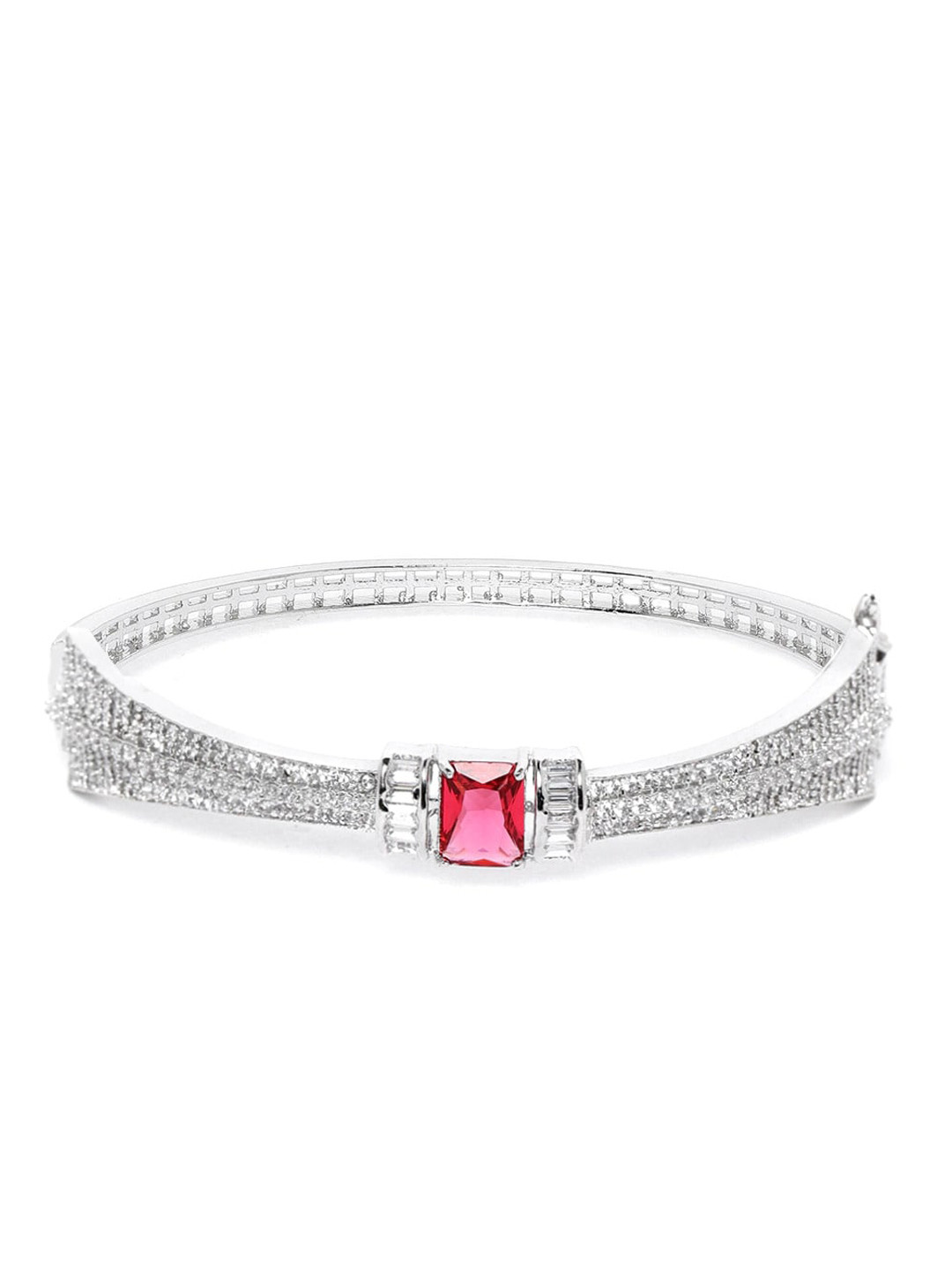 

JEWELS GEHNA Women Silver-Toned & Red BrassHandcrafted Silver-Plated Kada Bracelet