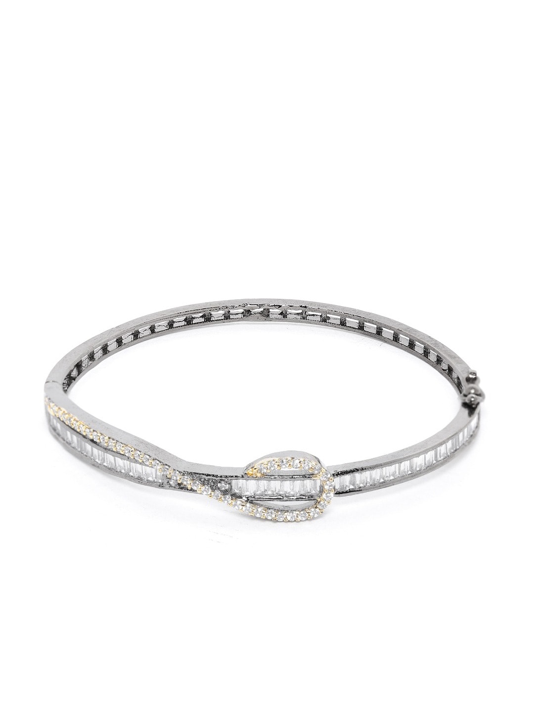 

JEWELS GEHNA Women White Brass American Diamond Handcrafted Rhodium-Plated Kada Bracelet