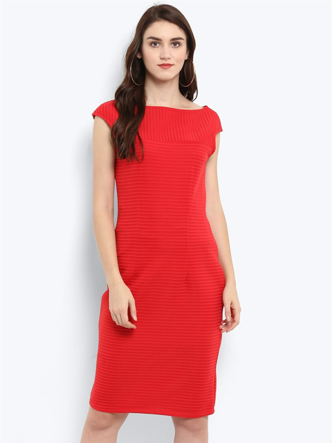 

Zima Leto Women Red Solid Sheath Dress