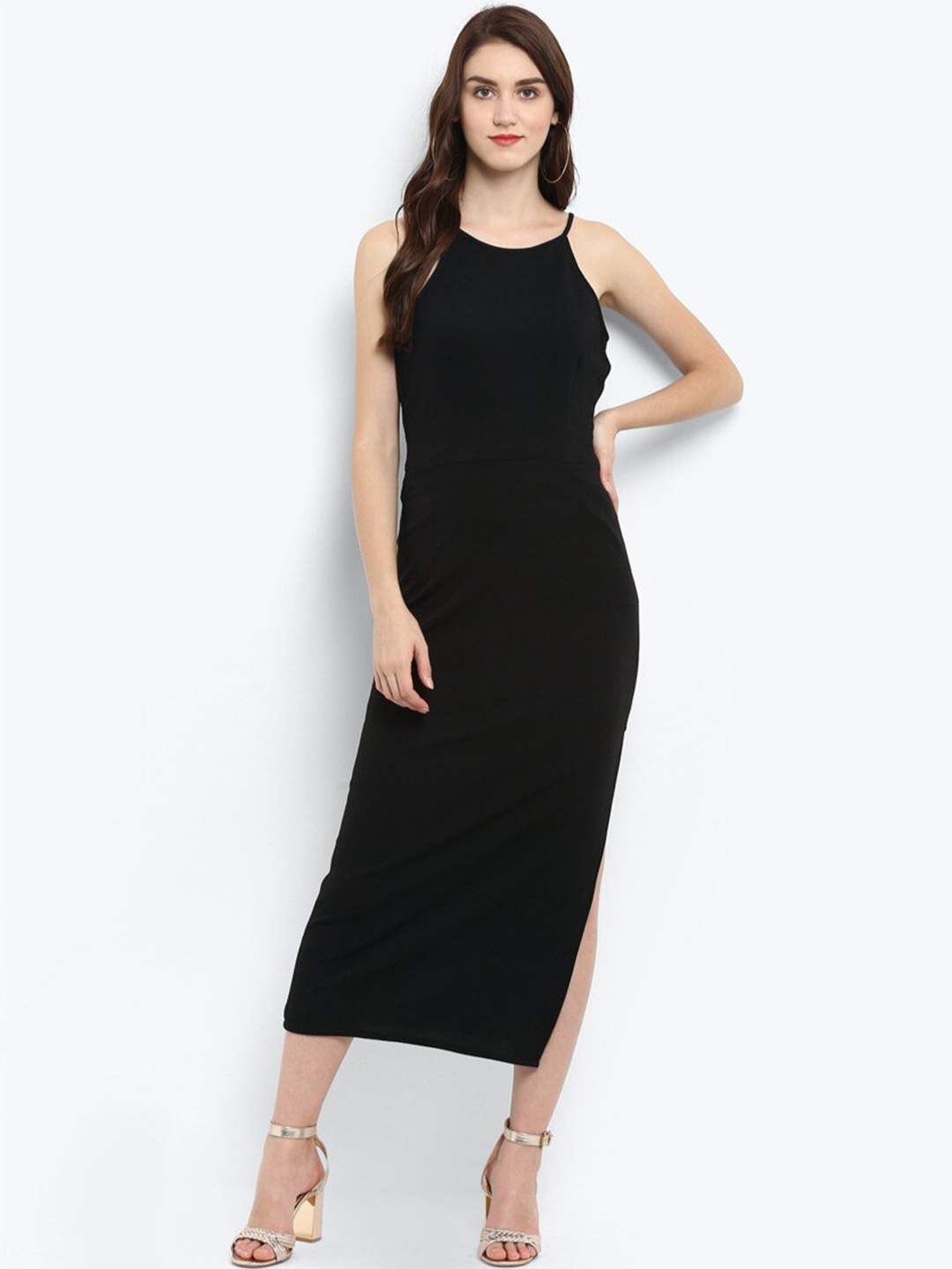 

Zima Leto Women Black Solid Sheath Midi Dress