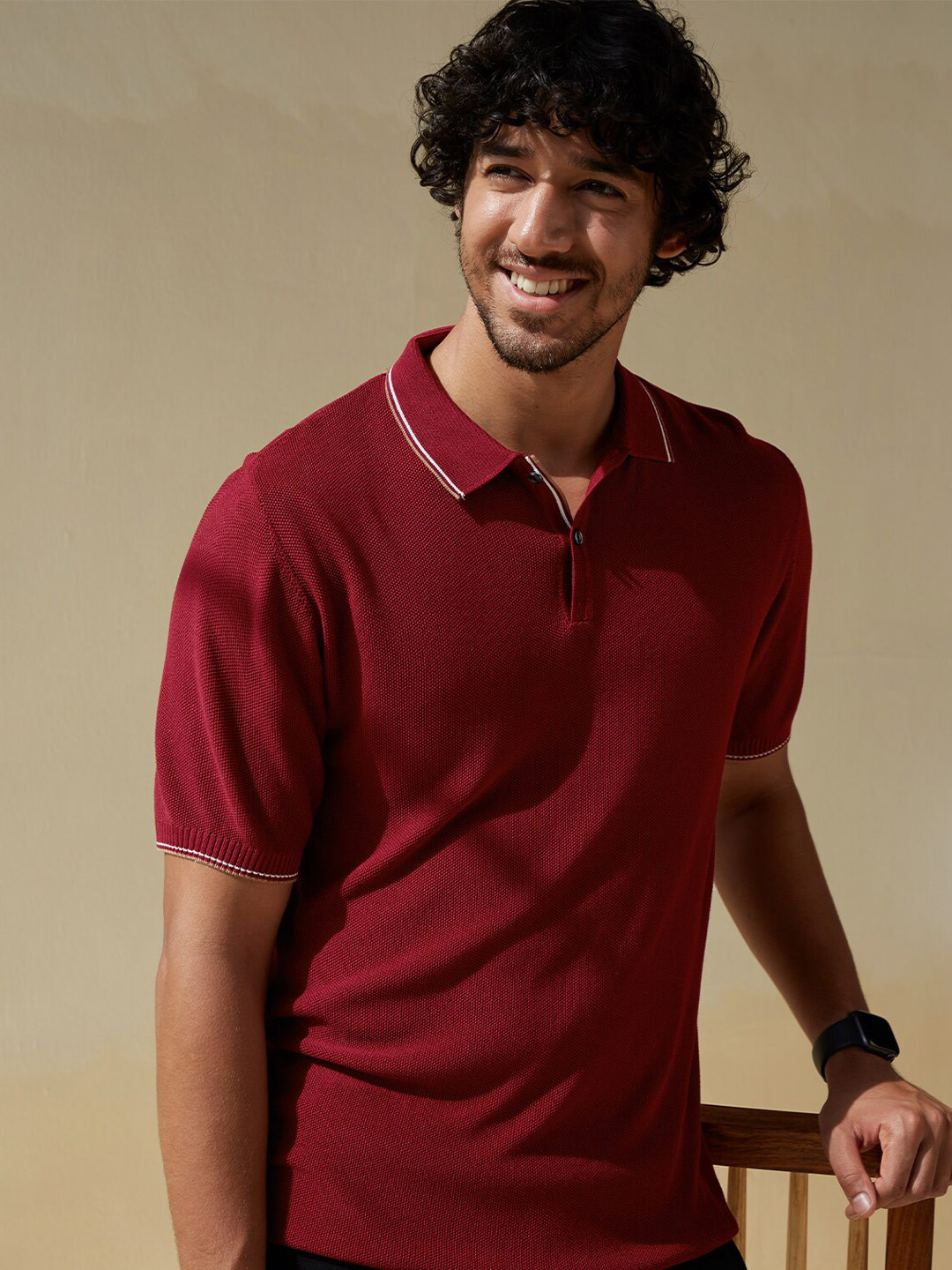 

Andamen Men Maroon Solid Polo Collar Slim Fit T-shirt