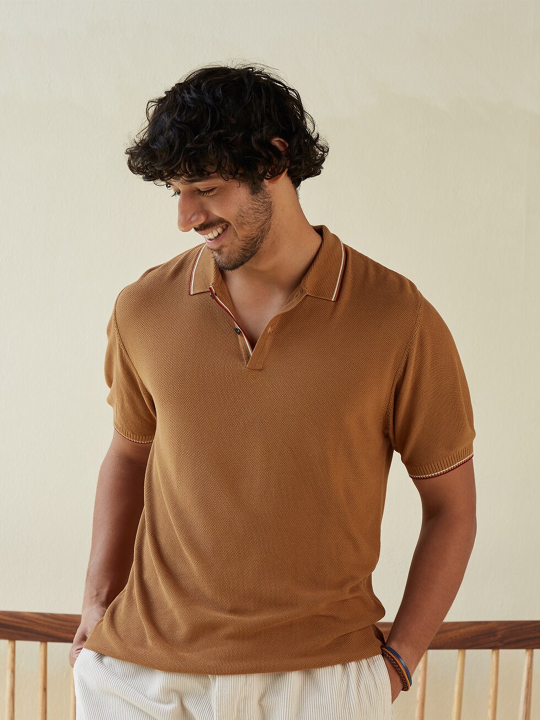 

Andamen Men Brown Polo Collar Slim Fit T-shirt