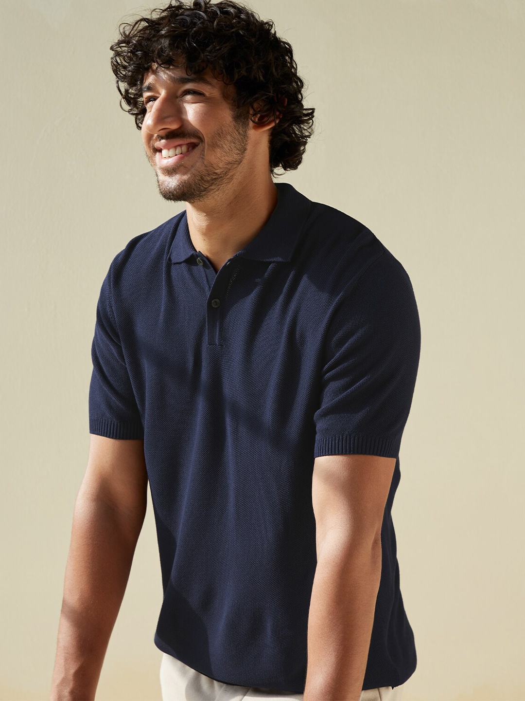 

Andamen Men Navy Blue Polo Collar Indigo Slim Fit T-shirt