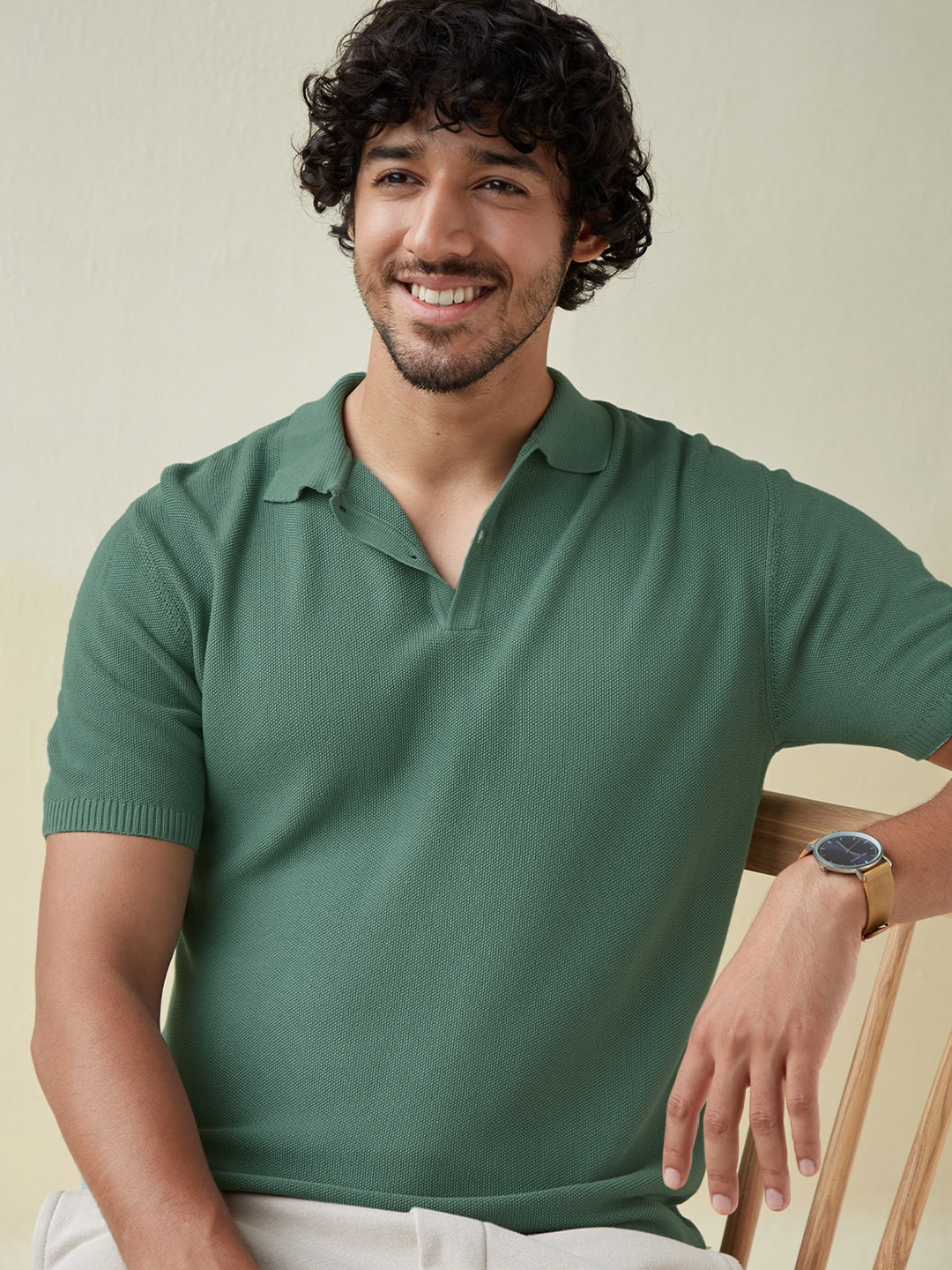 

Andamen Men Green Polo Collar Slim Fit T-shirt