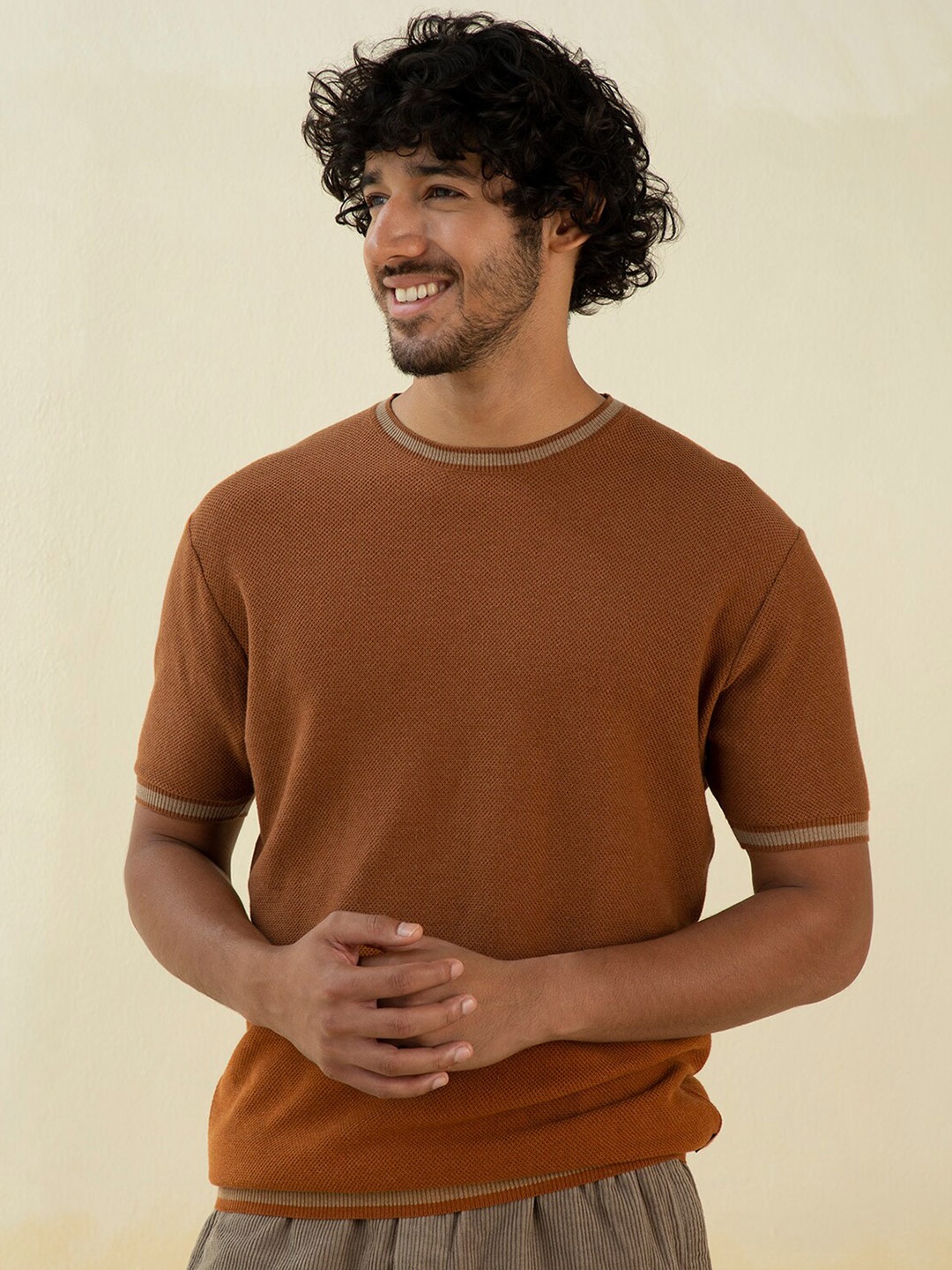

Andamen Men Gold-Toned Cotton Solid T-shirt