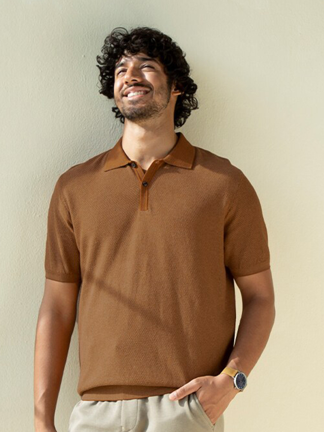 

Andamen Men Brown Polo Collar T-shirt