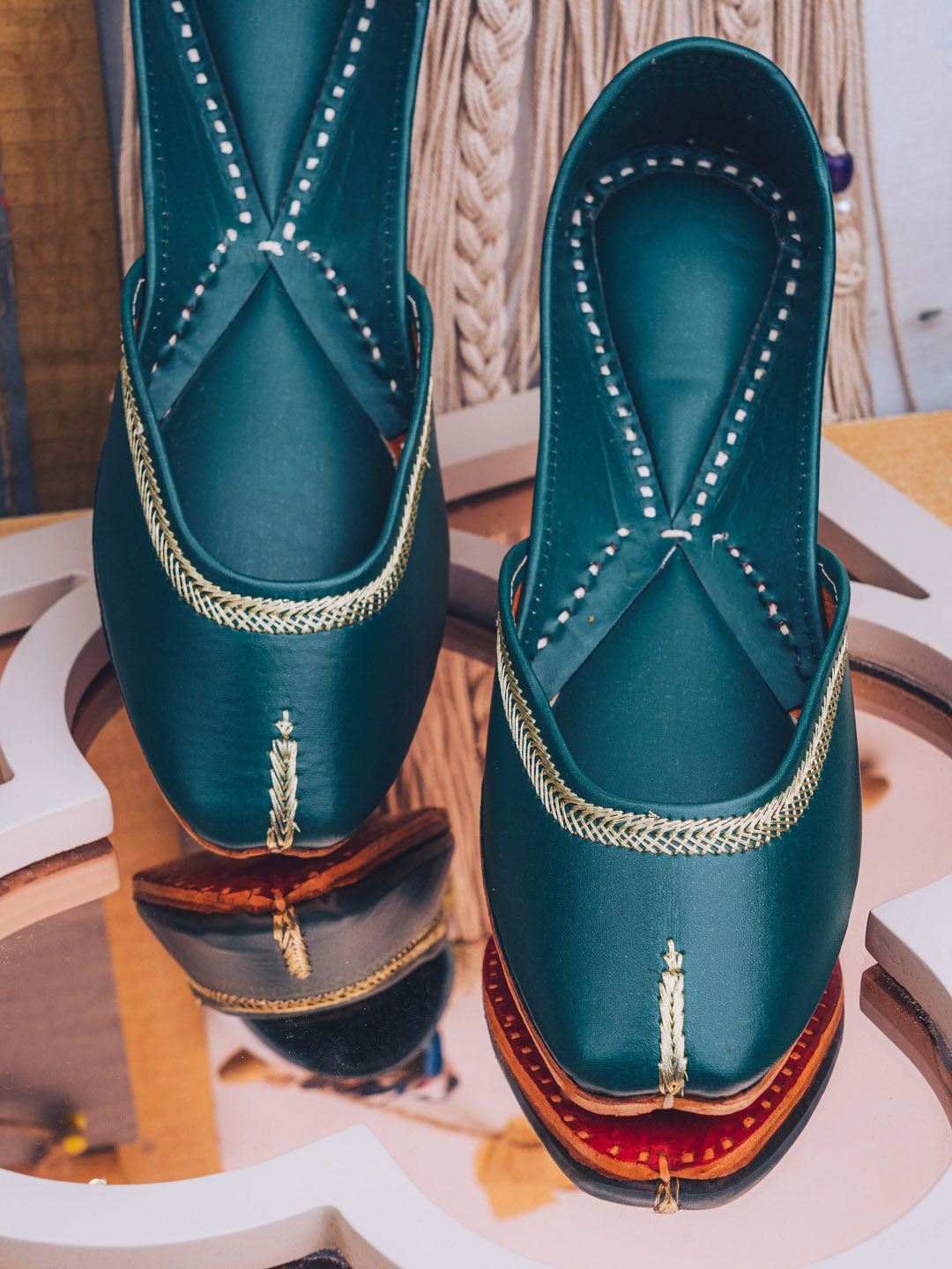 

NR By Nidhi Rathi Women Turquoise Blue Mojaris Flats