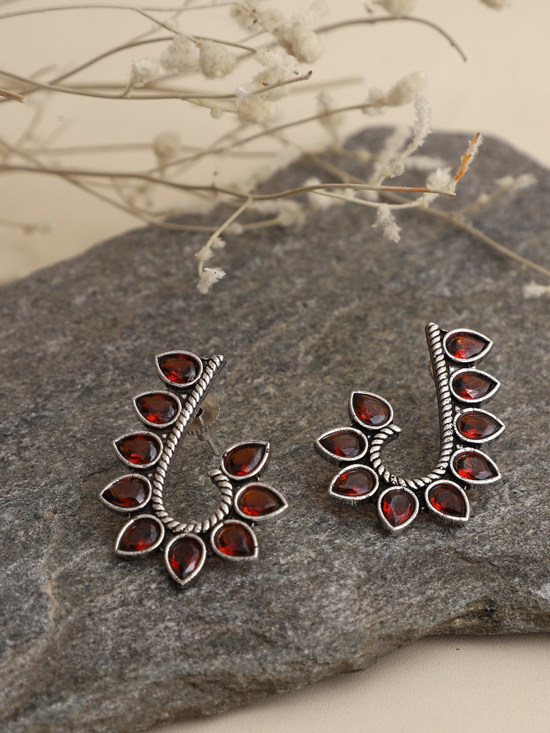 

VENI Maroon Contemporary Drop Earrings