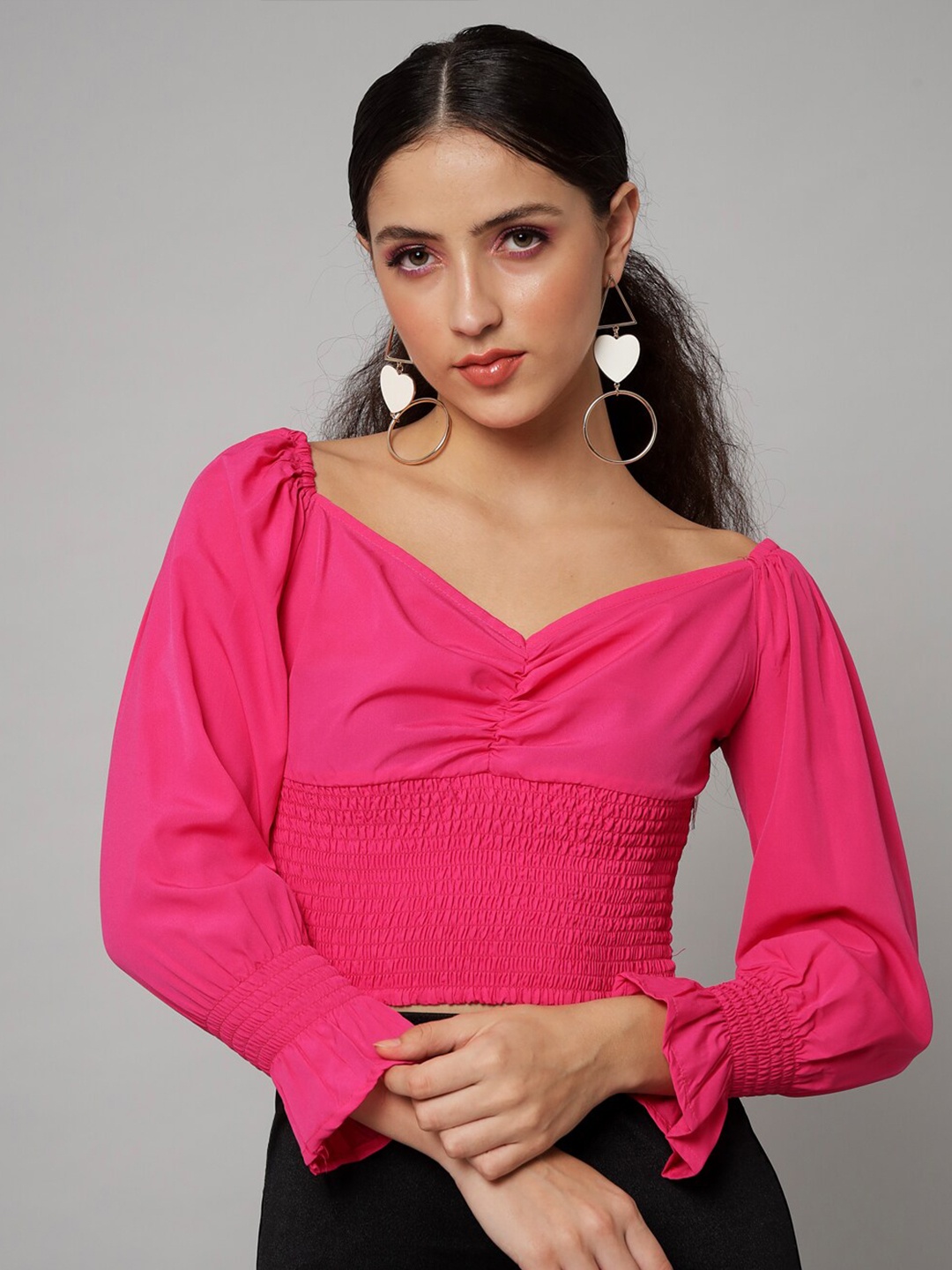 

emeros Rose Solid Crepe Crop Top