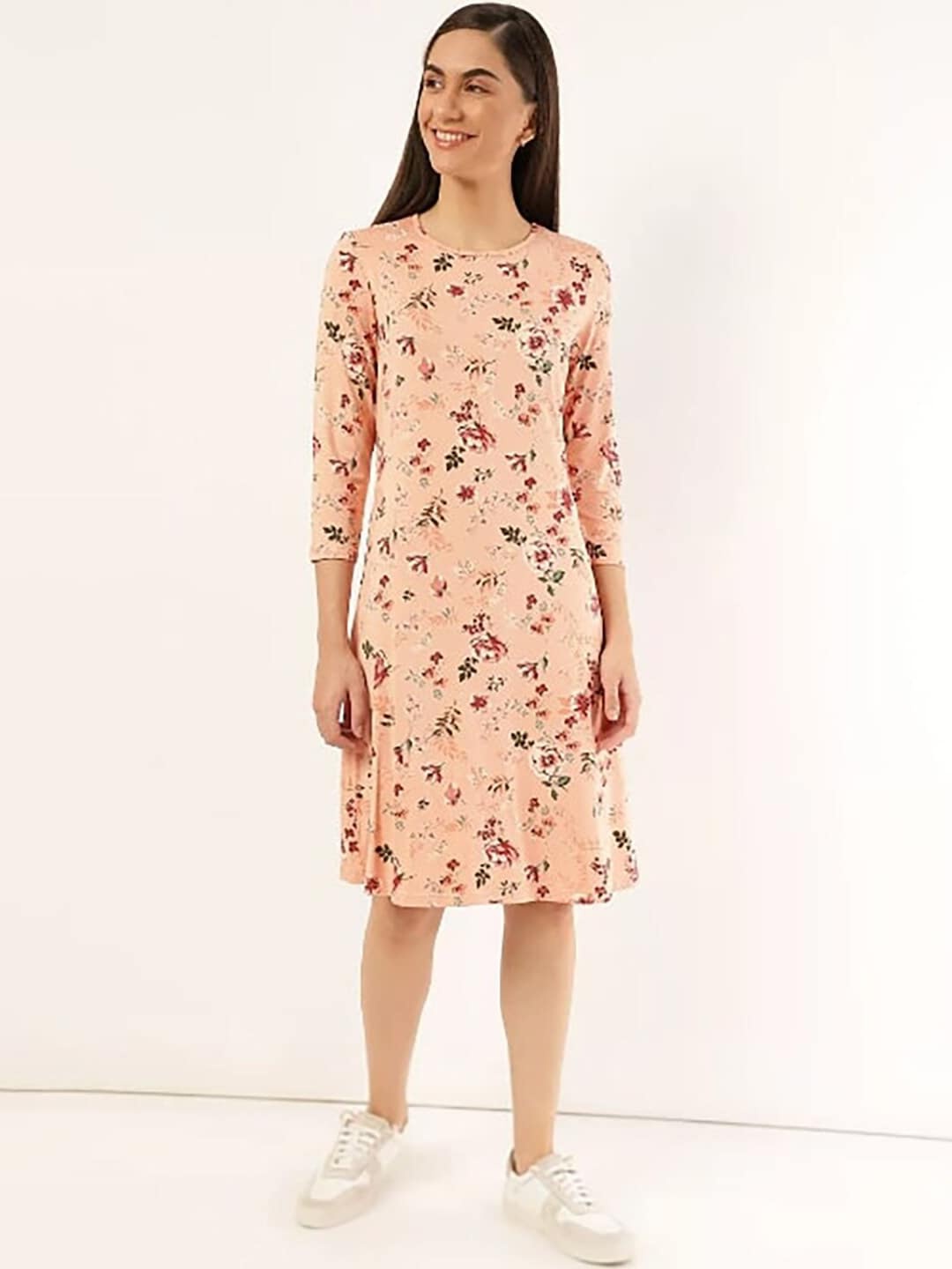 

Marks & Spencer Women Peach-Coloured Floral A-Line Dress