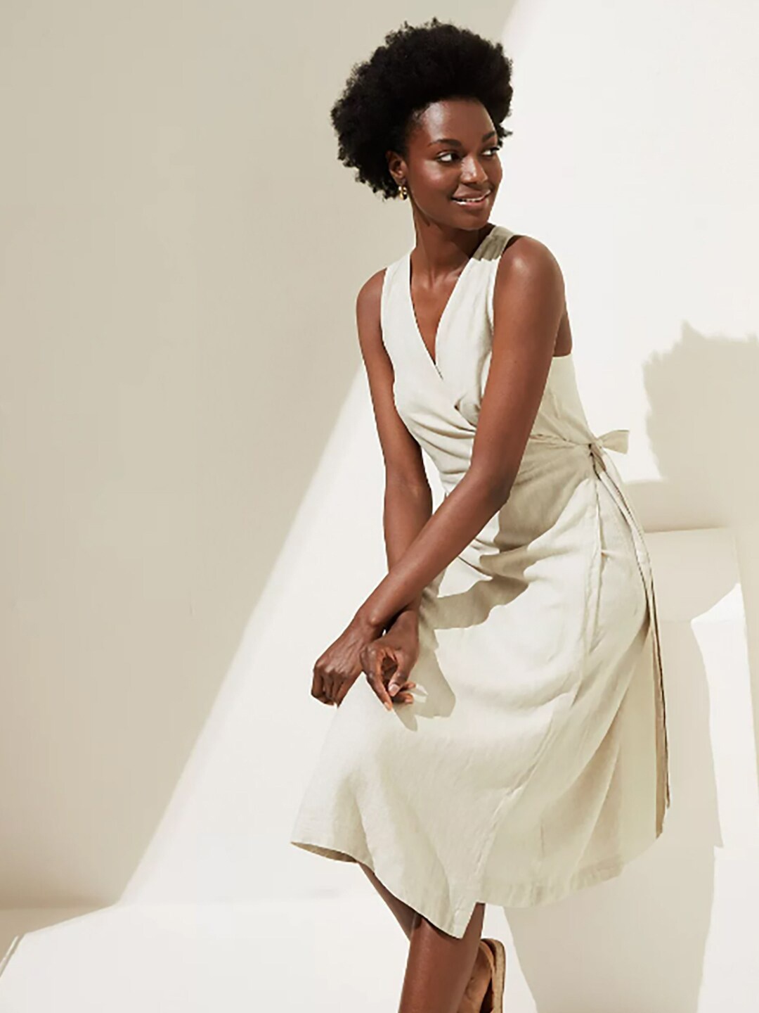 

Marks & Spencer Women Beige Wrap Dress