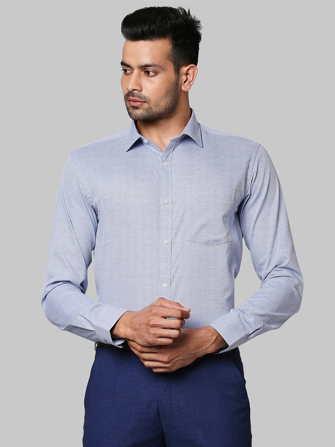 

Park Avenue Men Blue Slim Fit Micro Checks Cotton Formal Shirt