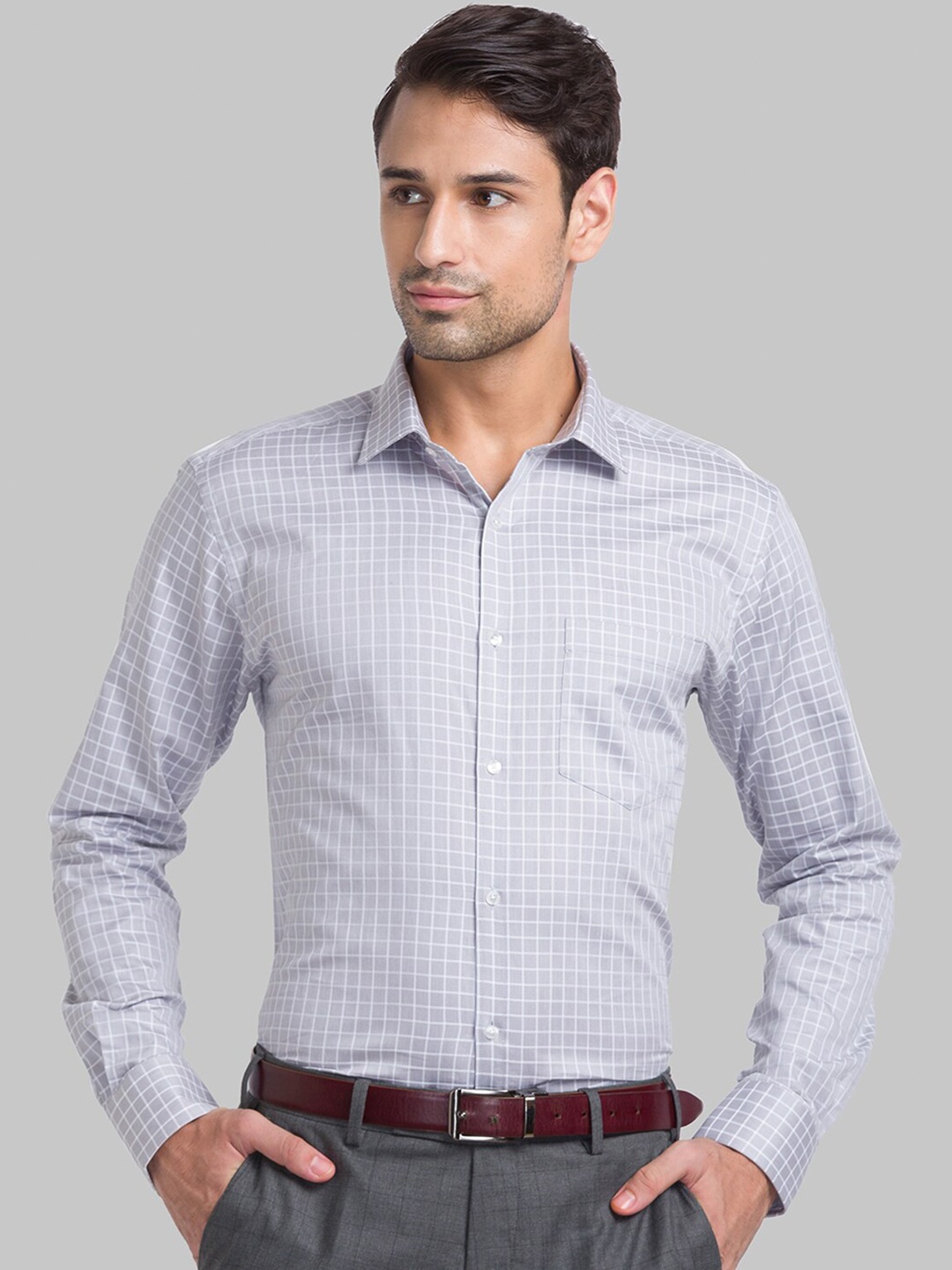 

Park Avenue Men Grey Slim Fit Checked Formal Shirt