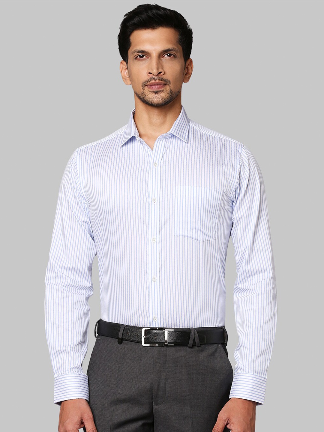 

Park Avenue Men Blue Slim Fit Striped Formal Shirt