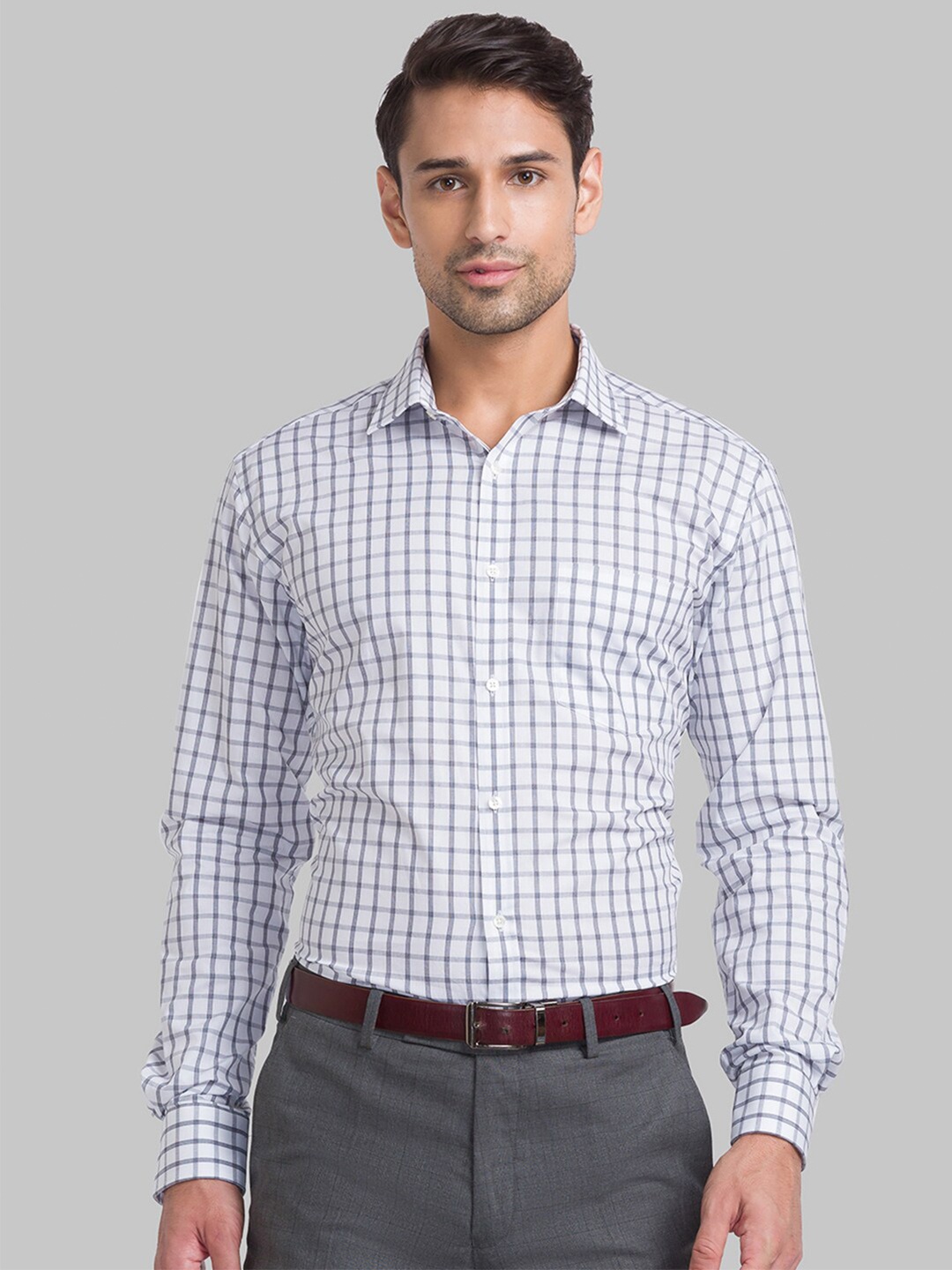 

Park Avenue Men Grey Slim Fit Checked Formal Shirt