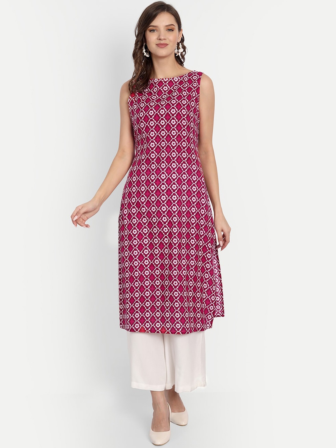 

Haute and Humble Women Pink Geometric Printed Pure Cotton Kurta