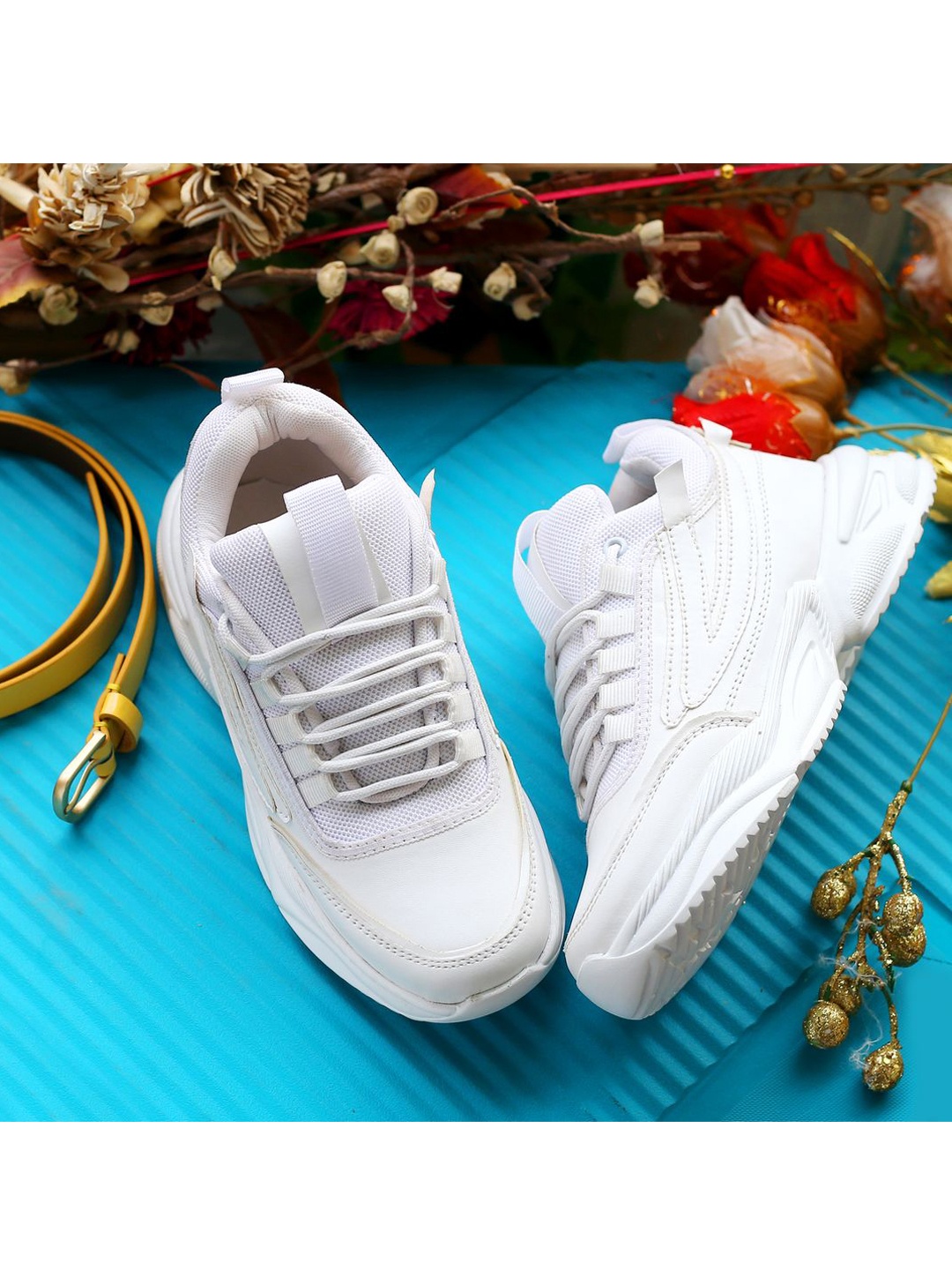 

DEAS Women White Woven Design Sneakers