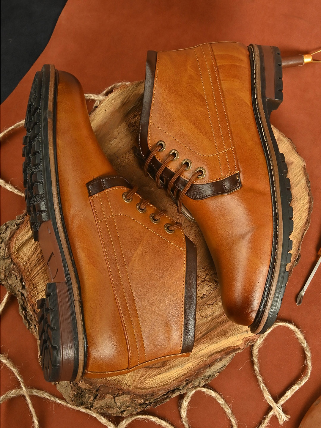 

Azzaro Black Men Tan Solid High-Top Flat Boots