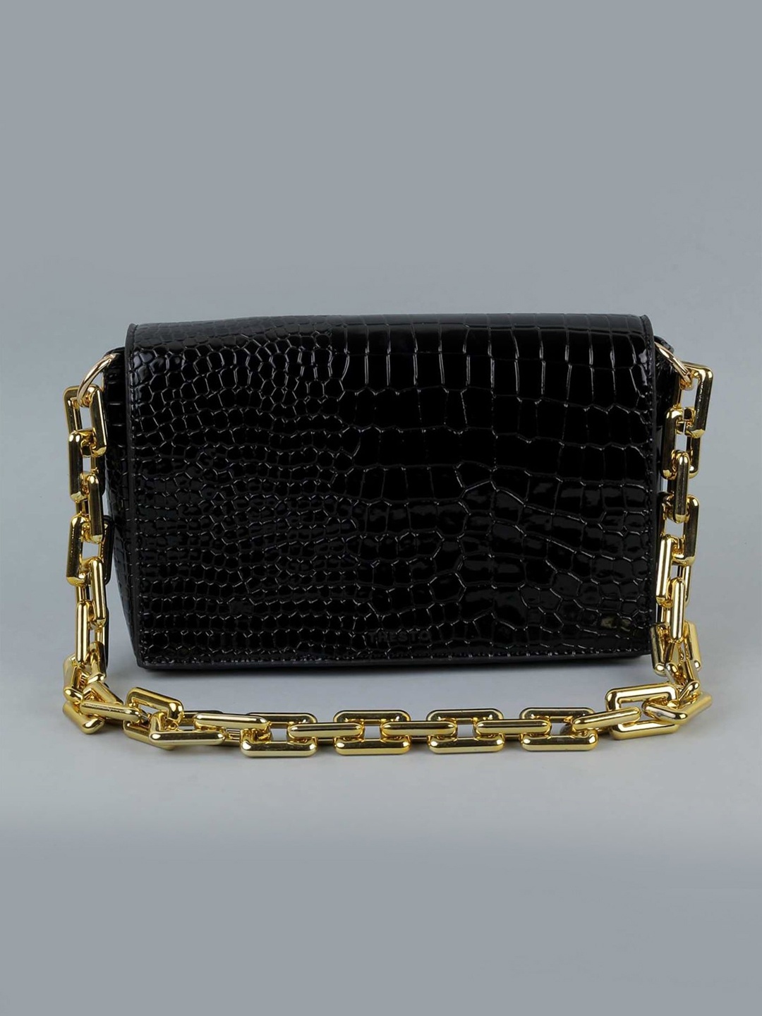 

THESTO Women Black PU Croc Structured Sling Bag