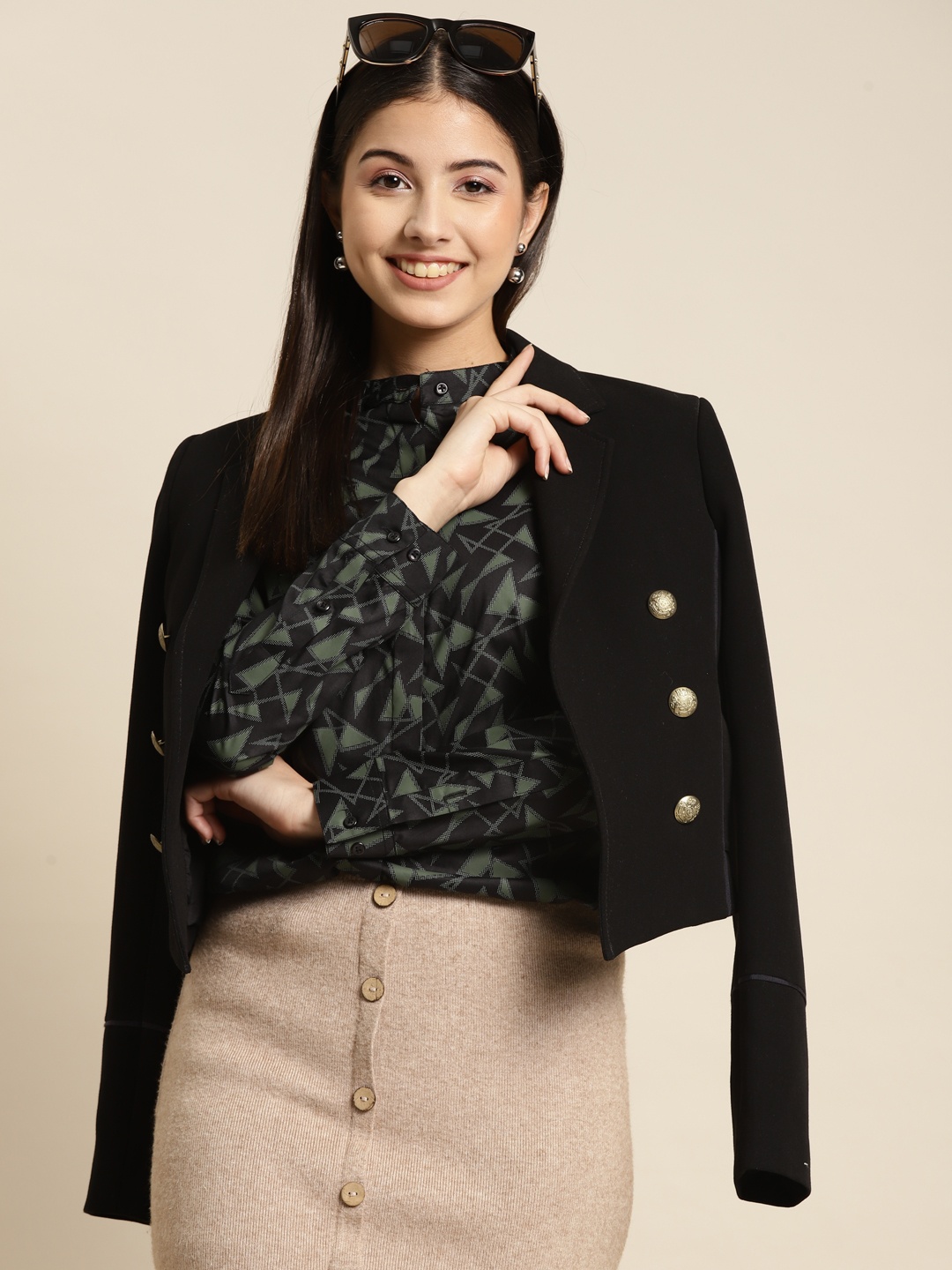 

Hancock Women Black Printed Satin Standard Slim Fit Pure Cotton Formal Shirt