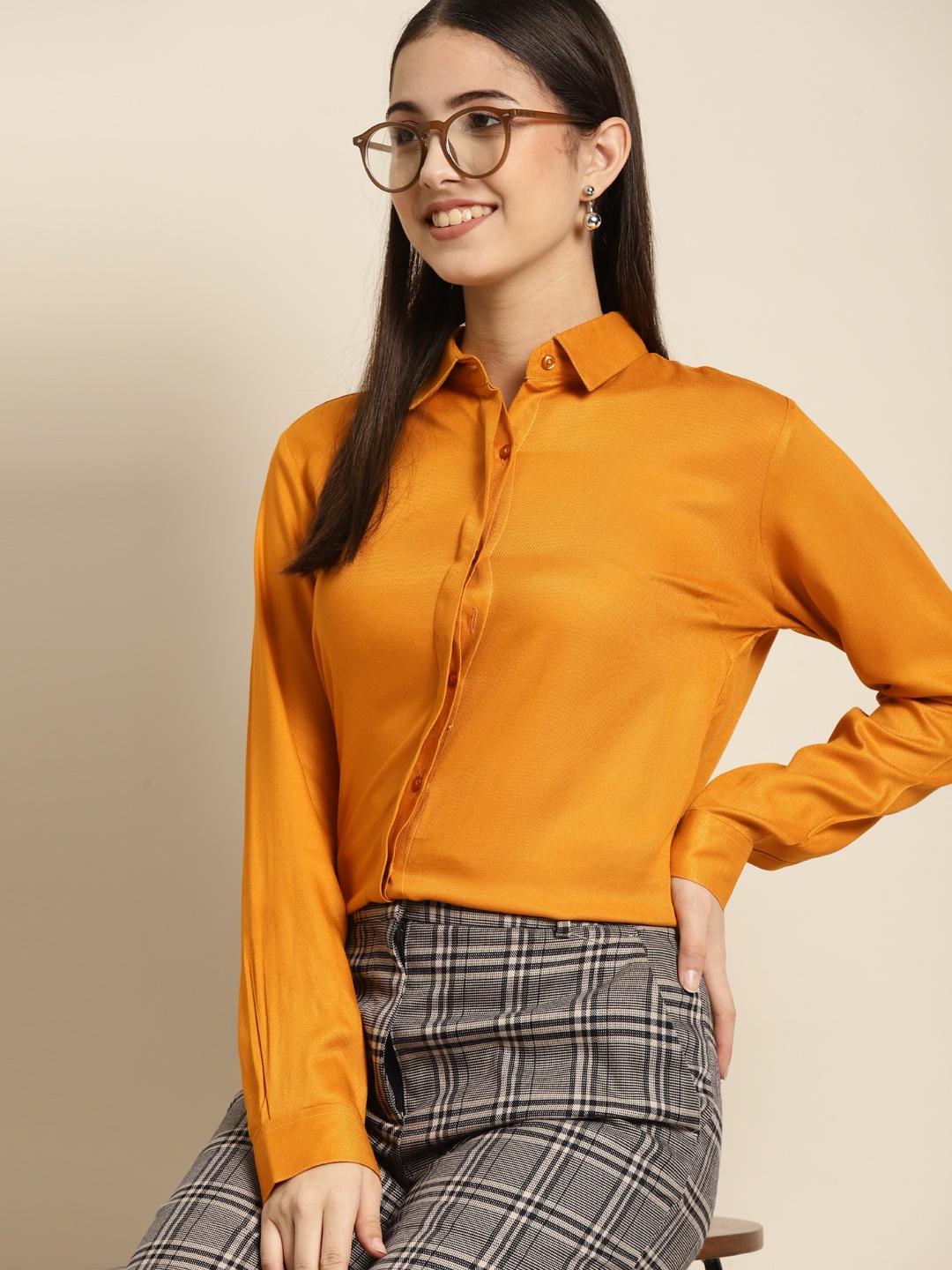 

Hancock Women Mustard Solid Regular Fit Formal Shirt