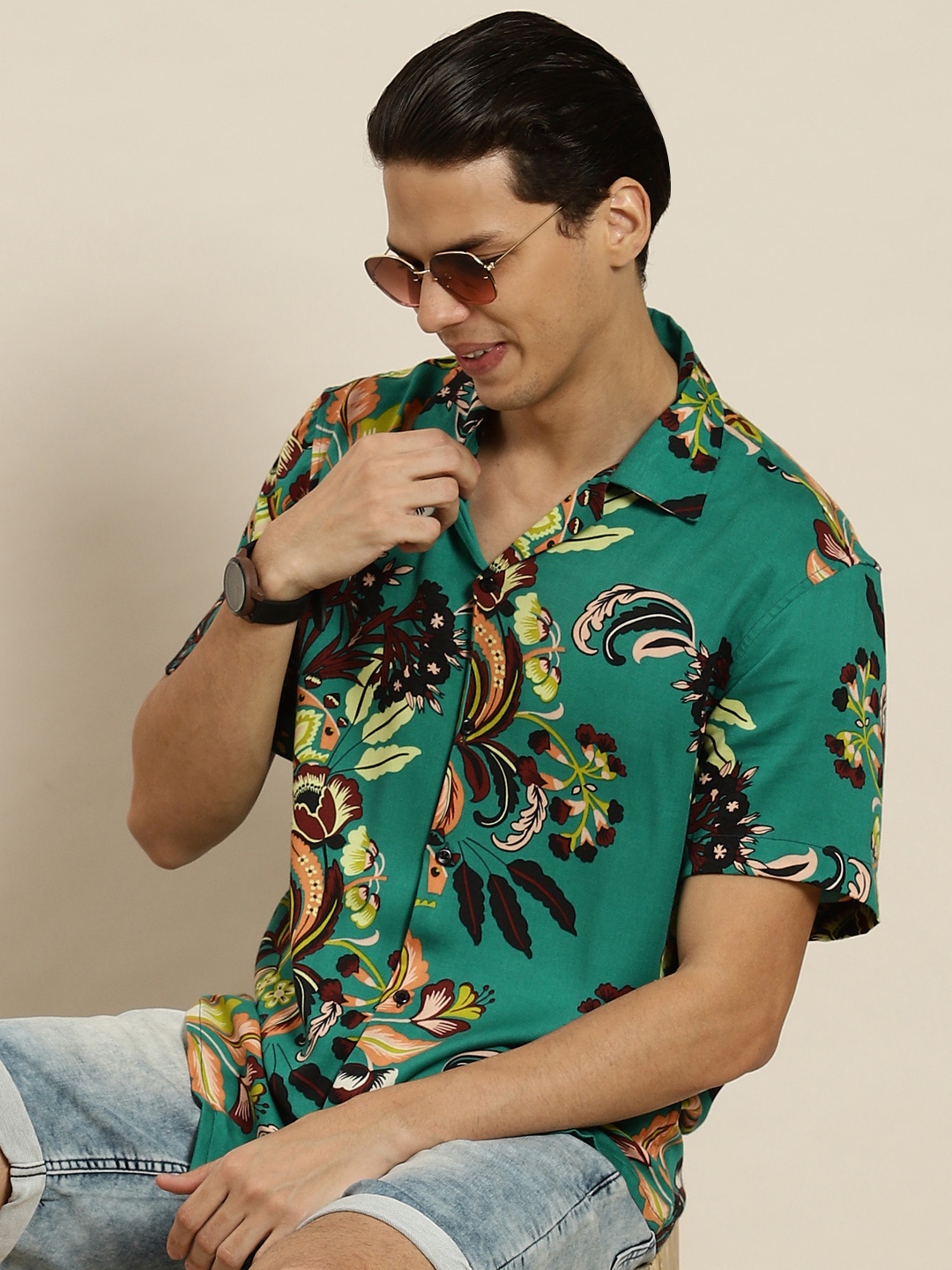 

Hancock Men Teal Relaxed Floral Printed Casual Shirt