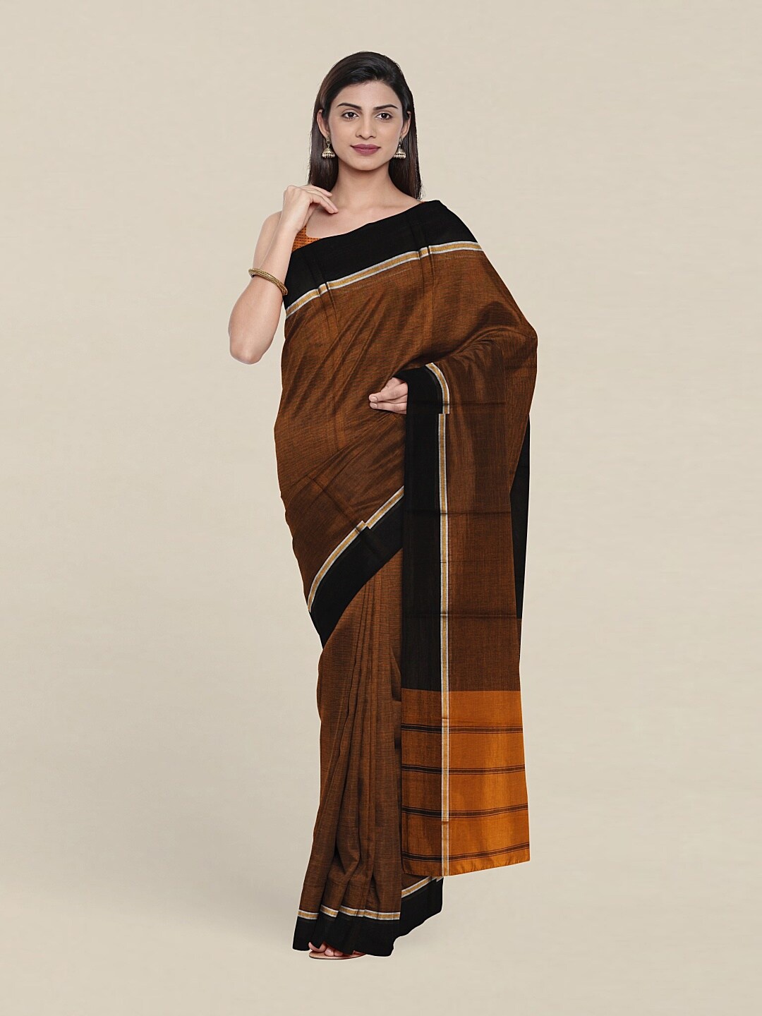 

Pothys Brown & Gold-Toned Pure Cotton Saree