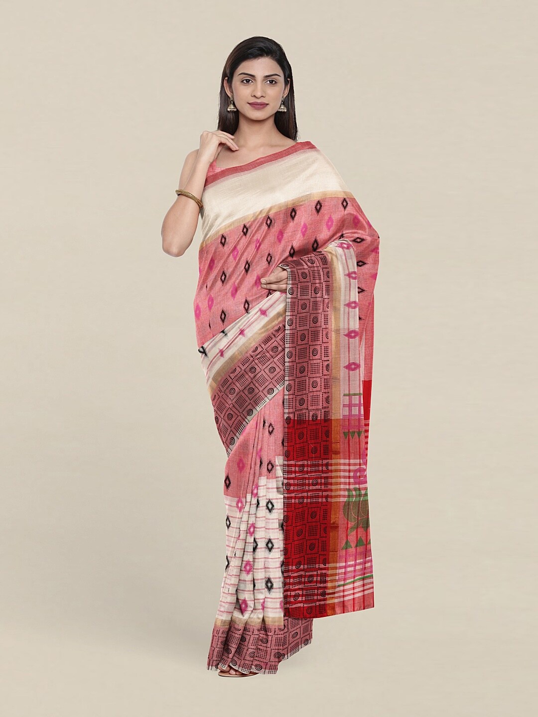 

Pothys Pink & Green Zari Pure Cotton Saree