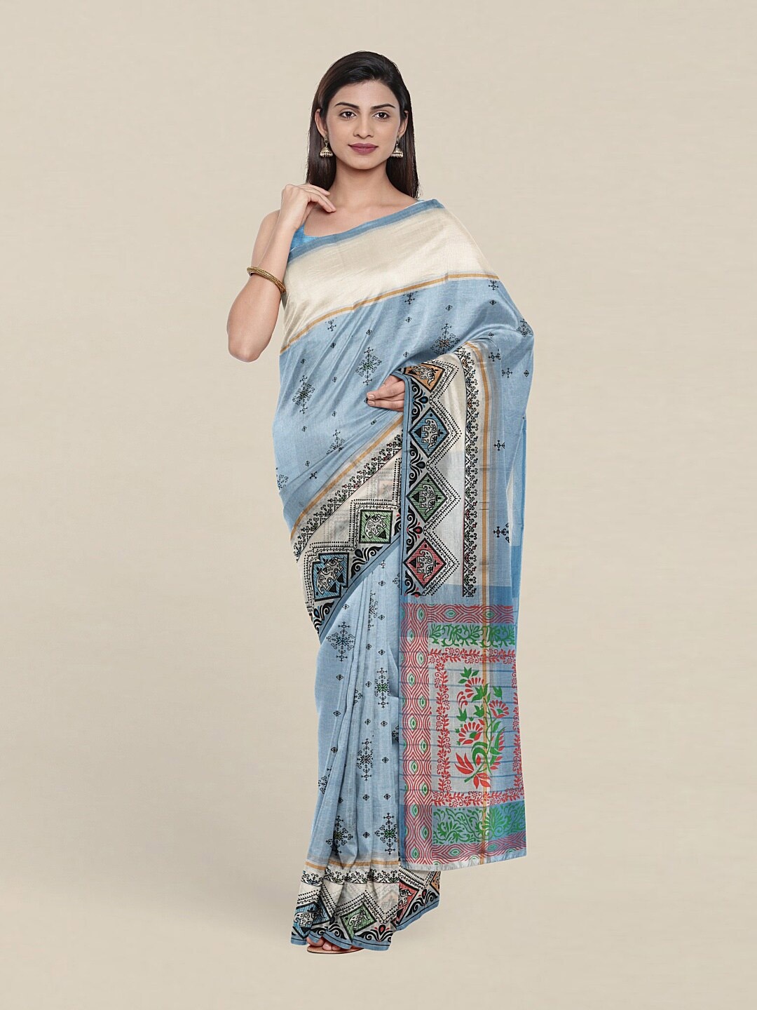 

Pothys Blue & Green Floral Pure Cotton Saree