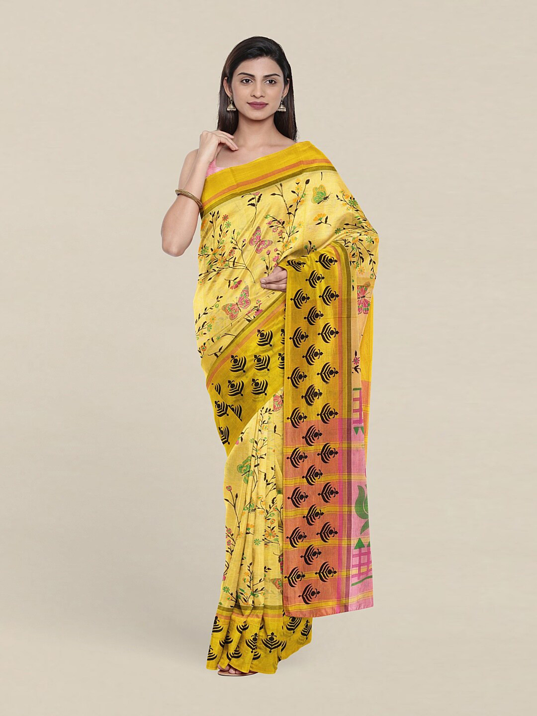 

Pothys Yellow & Green Floral Pure Cotton Saree