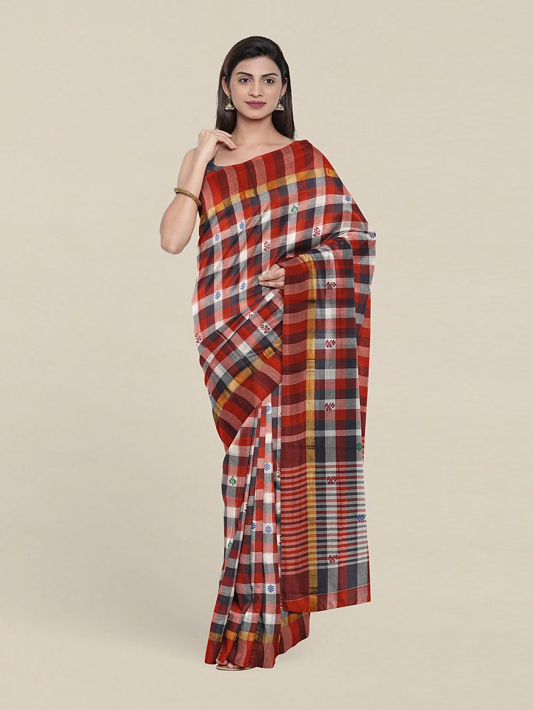 

Pothys Red & White Checked Pure Cotton Saree
