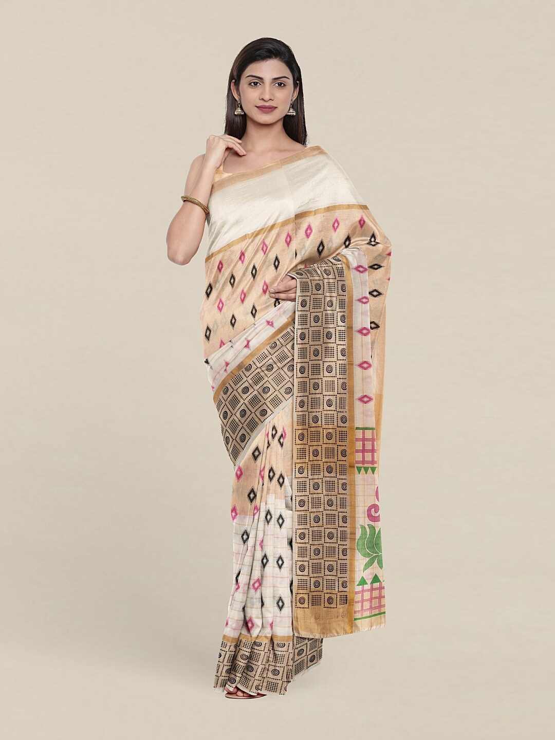 

Pothys Peach-Coloured & Green Pure Cotton Saree