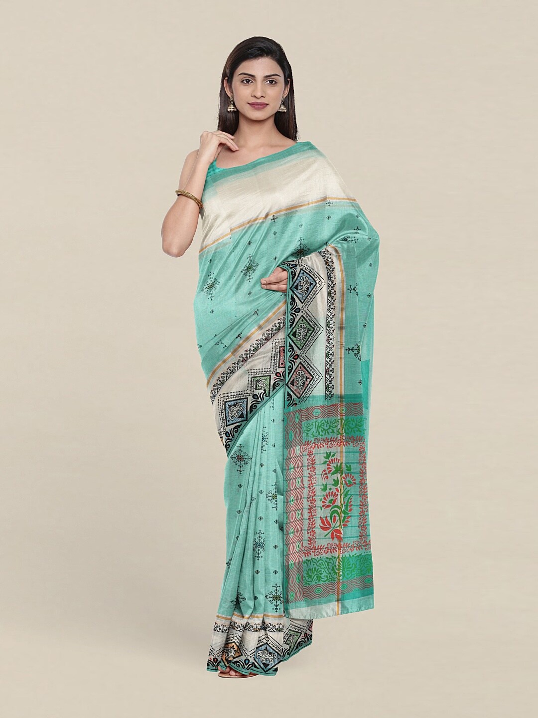 

Pothys Green & Blue Floral Pure Cotton Saree
