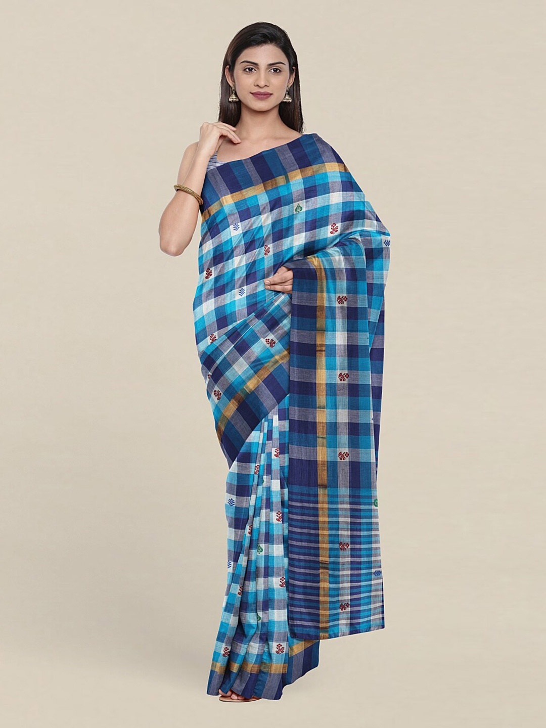 

Pothys Blue & White Checked Pure Cotton Saree