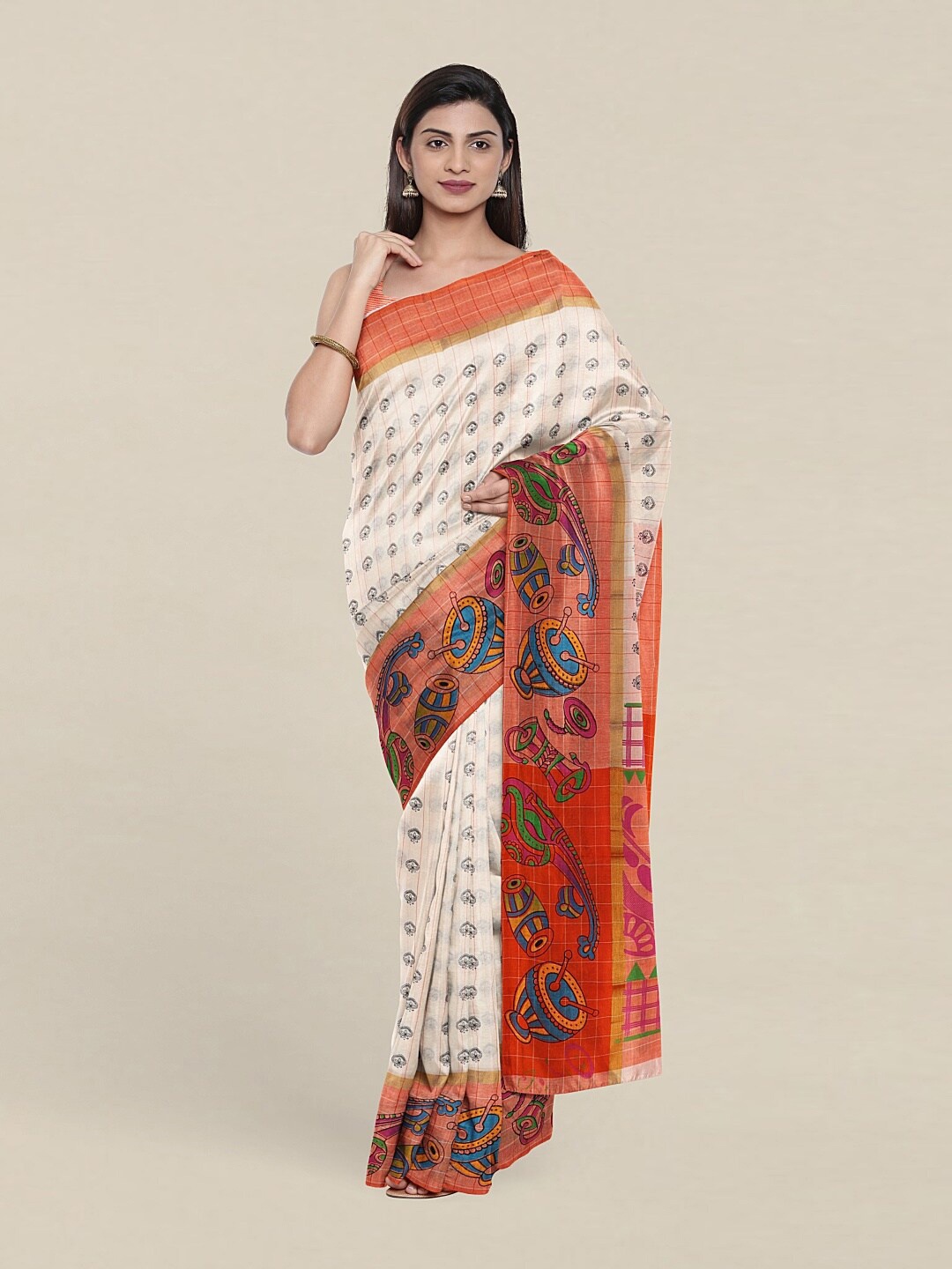 

Pothys White & Pink Ethnic Motifs Pure Cotton Saree