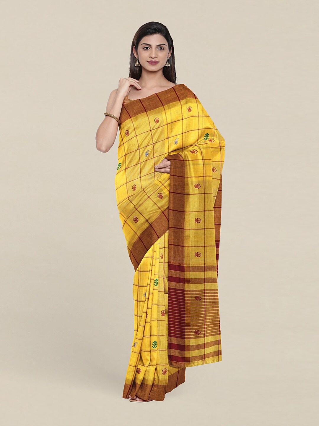 

Pothys Yellow & Brown Zari Pure Cotton Saree