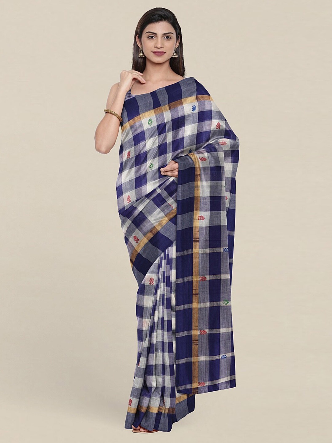 

Pothys Blue & White Checked Pure Cotton Saree