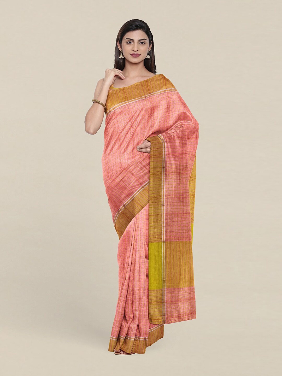 

Pothys Pink & Mustard Woven Design Pure Cotton Saree