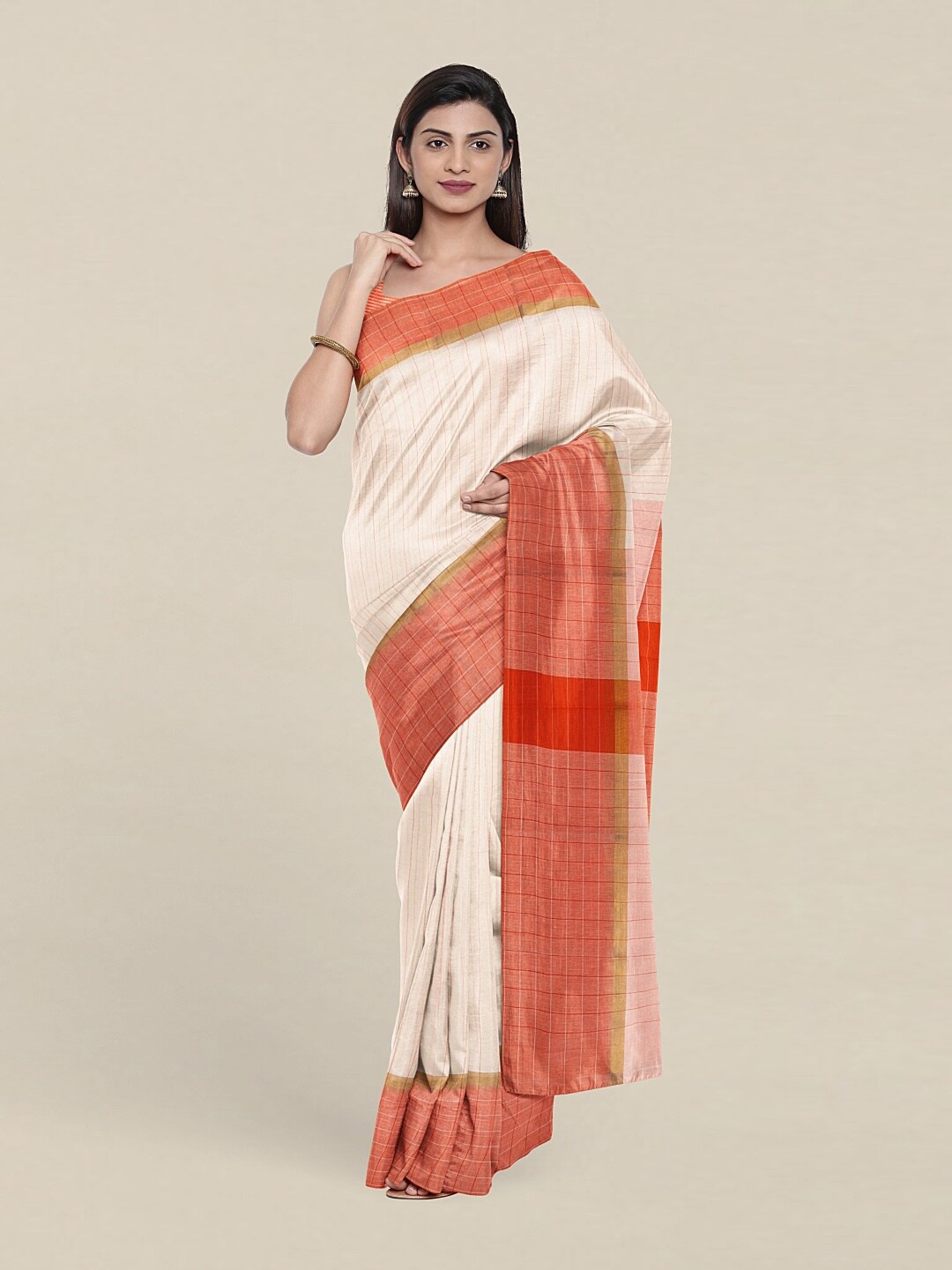 

Pothys White & Pink Striped Pure Cotton Saree
