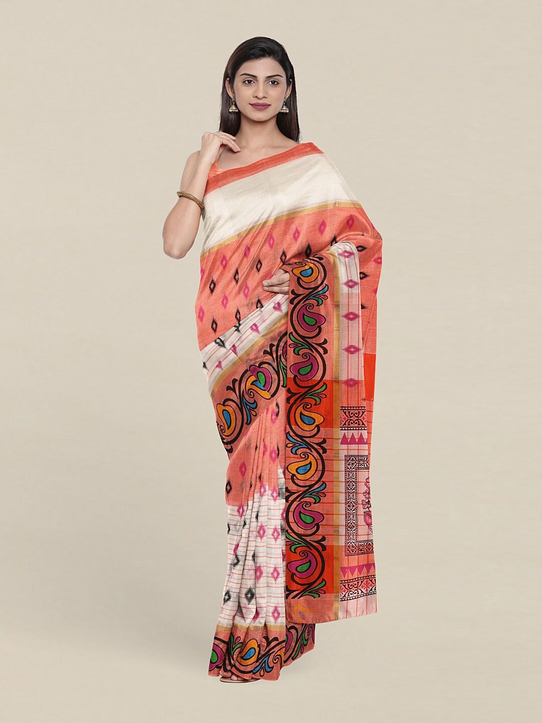 

Pothys Off White & Pink Zari Pure Cotton Saree