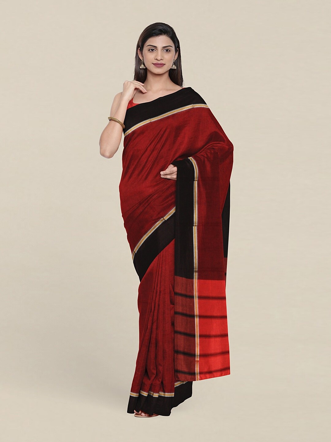 

Pothys Maroon & Black Woven Design Pure Cotton Saree