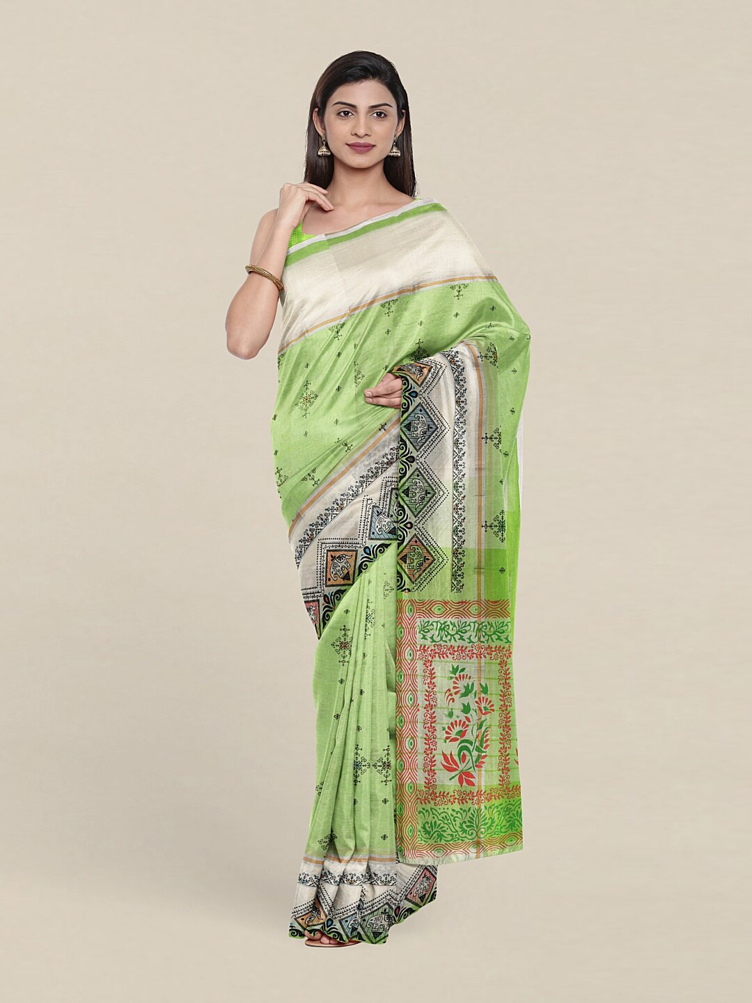 

Pothys Green & Red Floral Pure Cotton Saree