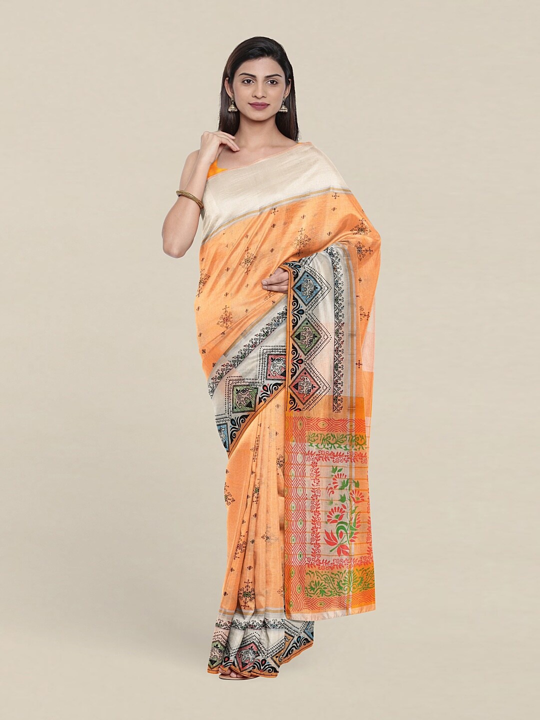 

Pothys Peach-Coloured & Grey Pure Cotton Saree