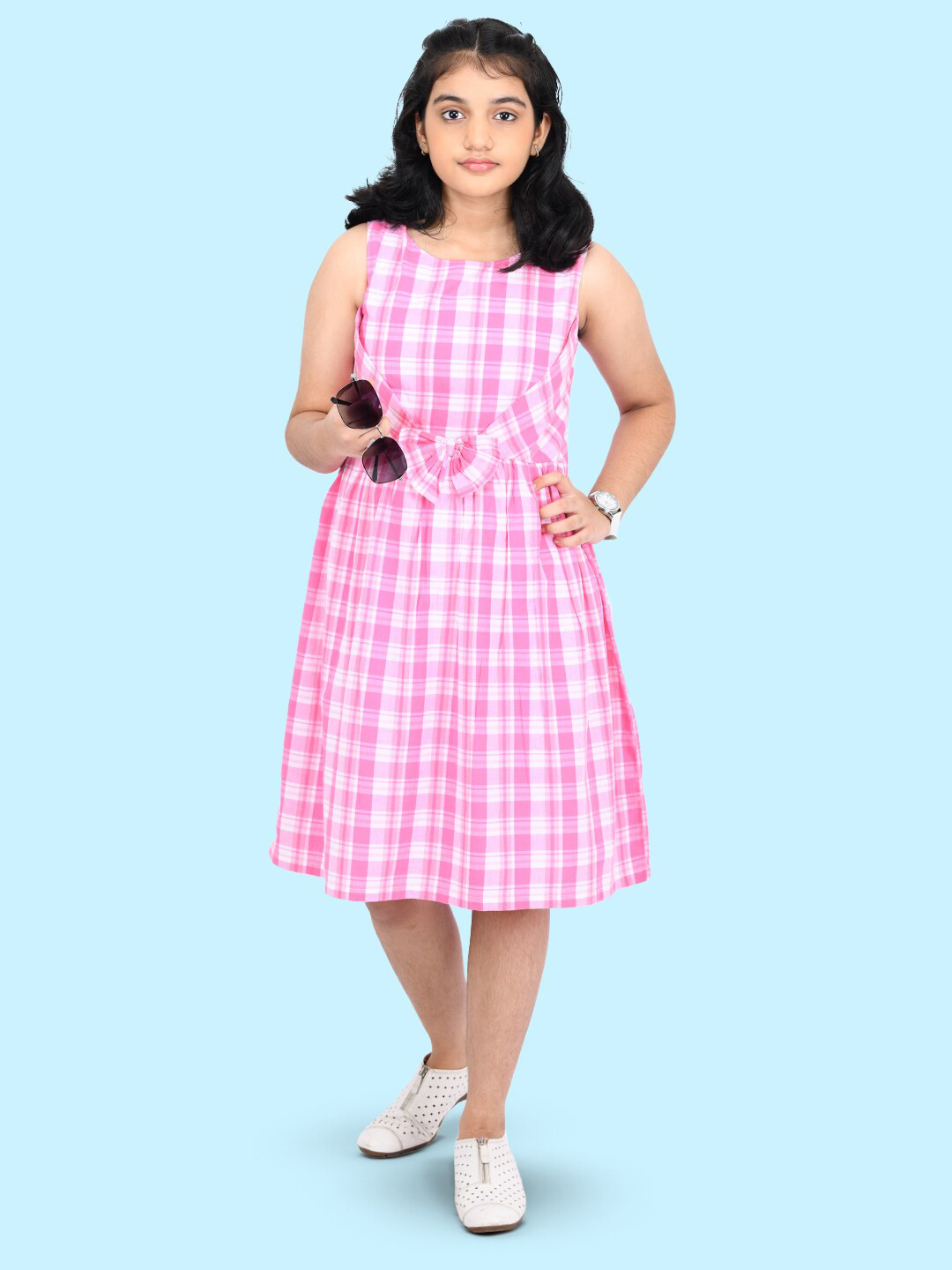 

Zalio Girls Pure cotton Pink & White Checked Dress