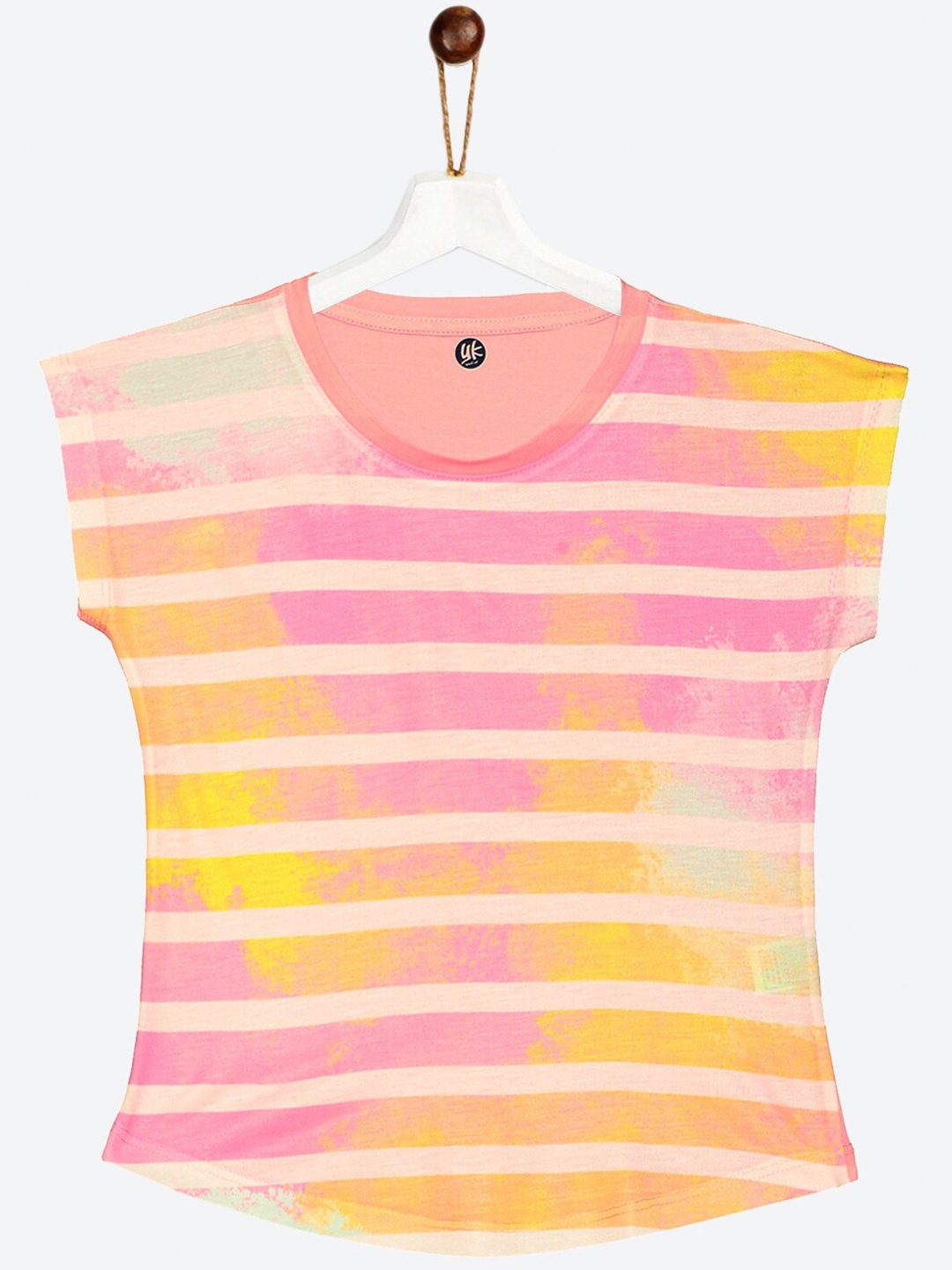 

YK Girls Pink Dyed Striped Printed Extended Sleeves Top