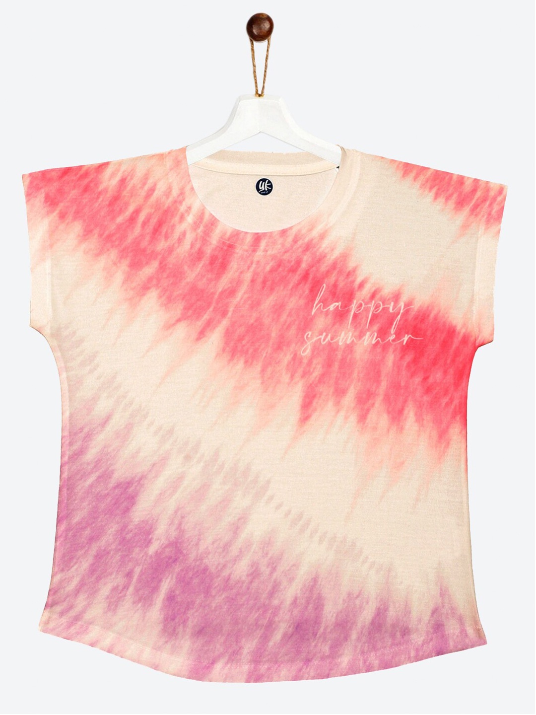

YK Girls Pink & Lavender Dyed Extended Sleeves Top, Cream